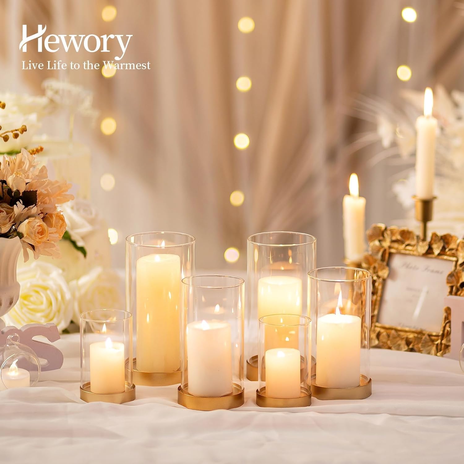 Hewory Gold Hurricane Candle Holder Set of 6
