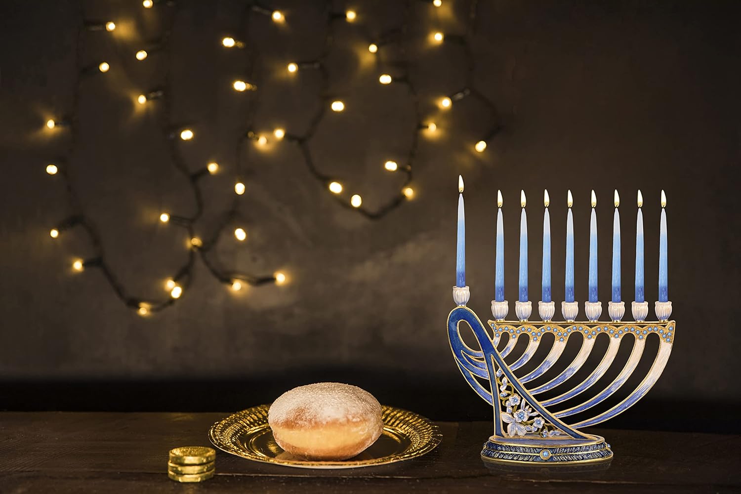 Hanukkah Menorah with Gold Accents and Jewels