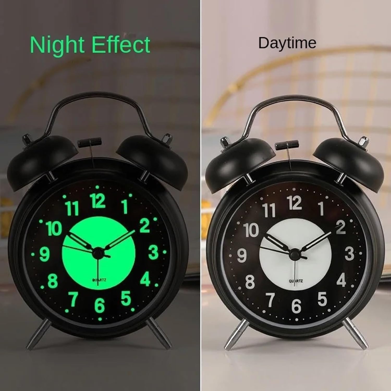 Retro Metal Double Bell Alarm Clock with Night Light