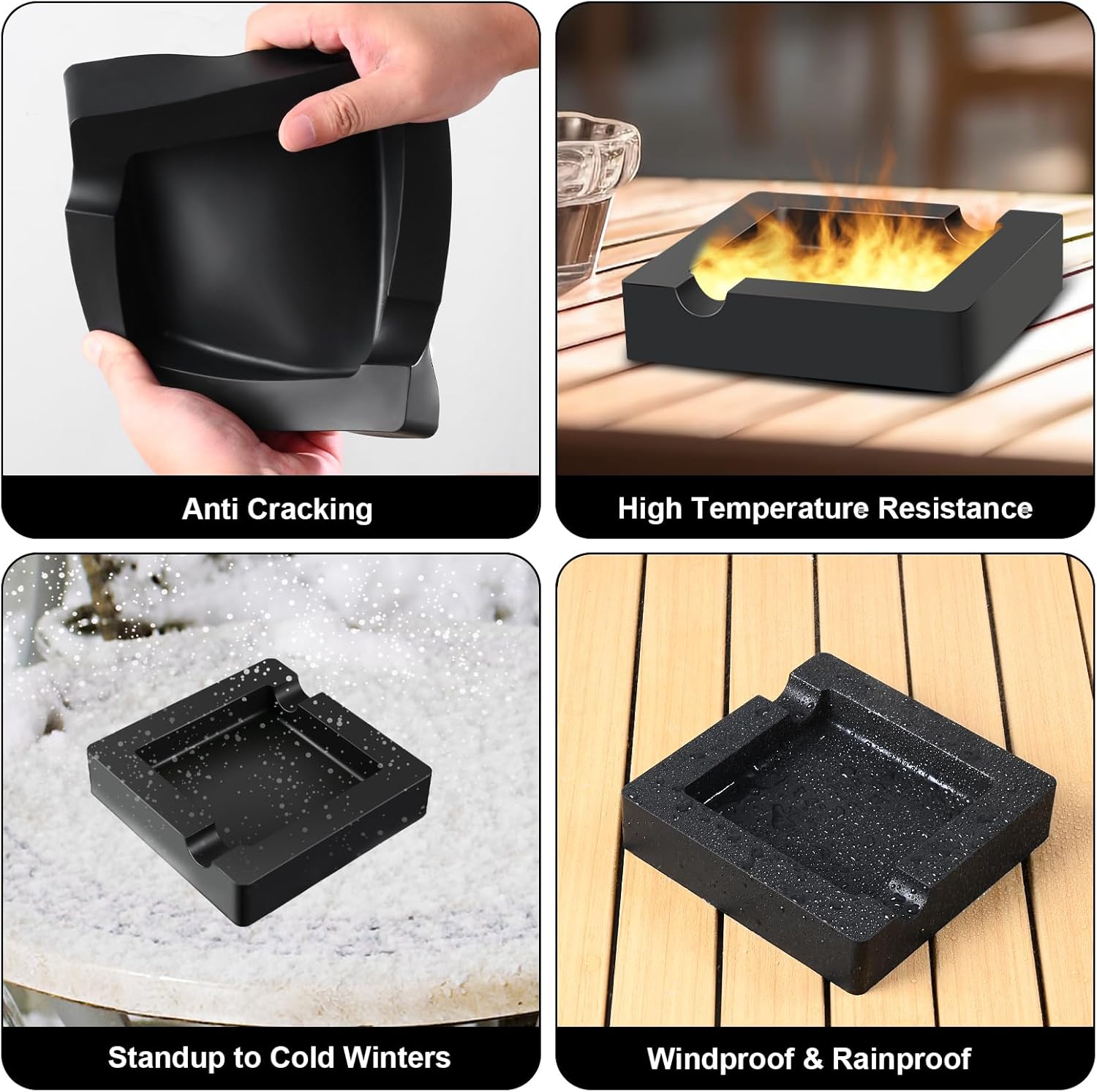 7 Inch Cigar Ashtray Silicone Black Durable Large Capacity