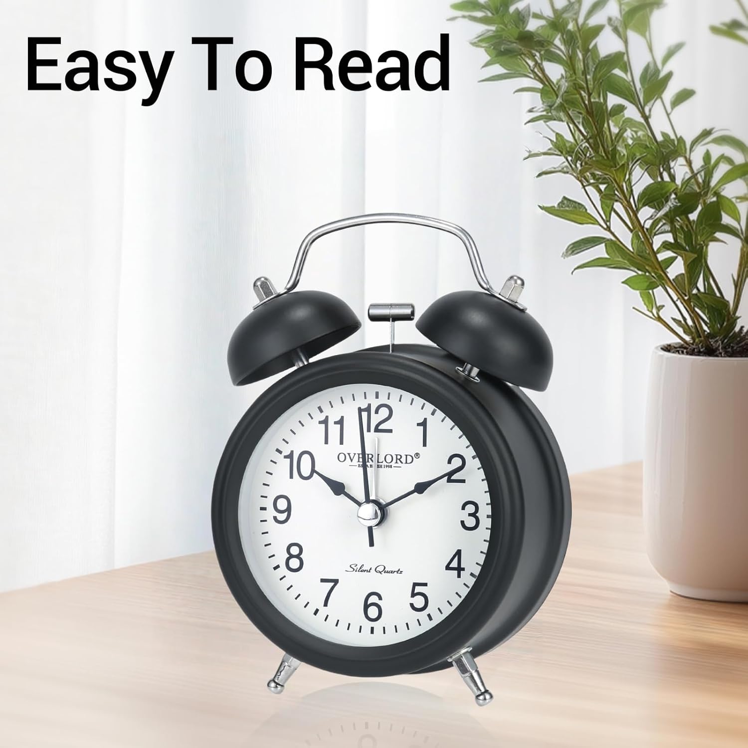 Professional Grade Metal Win Bell Alarm Clock with Silent Operation and Night Light
