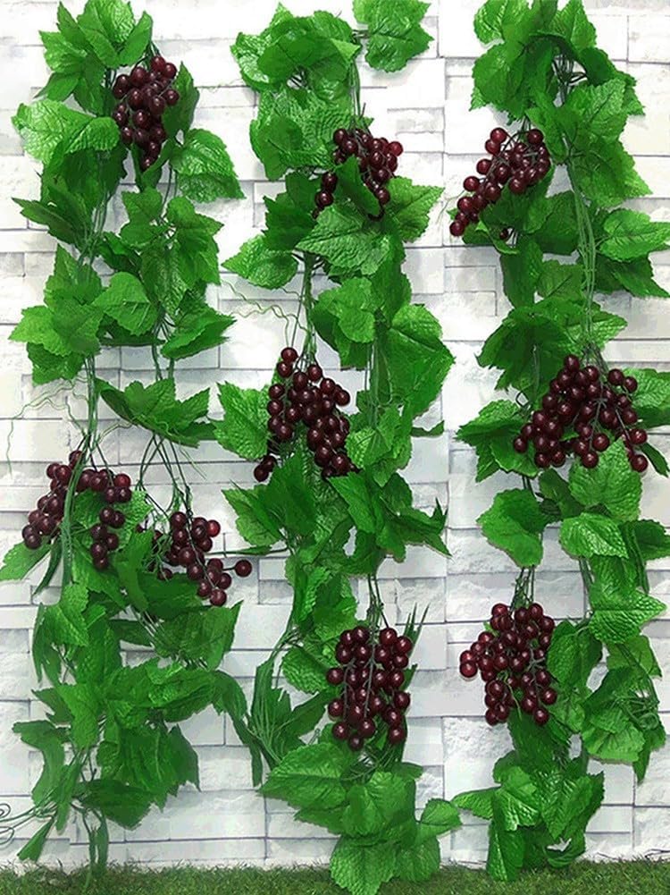 Lifelike Plastic Grape Vine with Leaves 4 Pieces 92 Meters