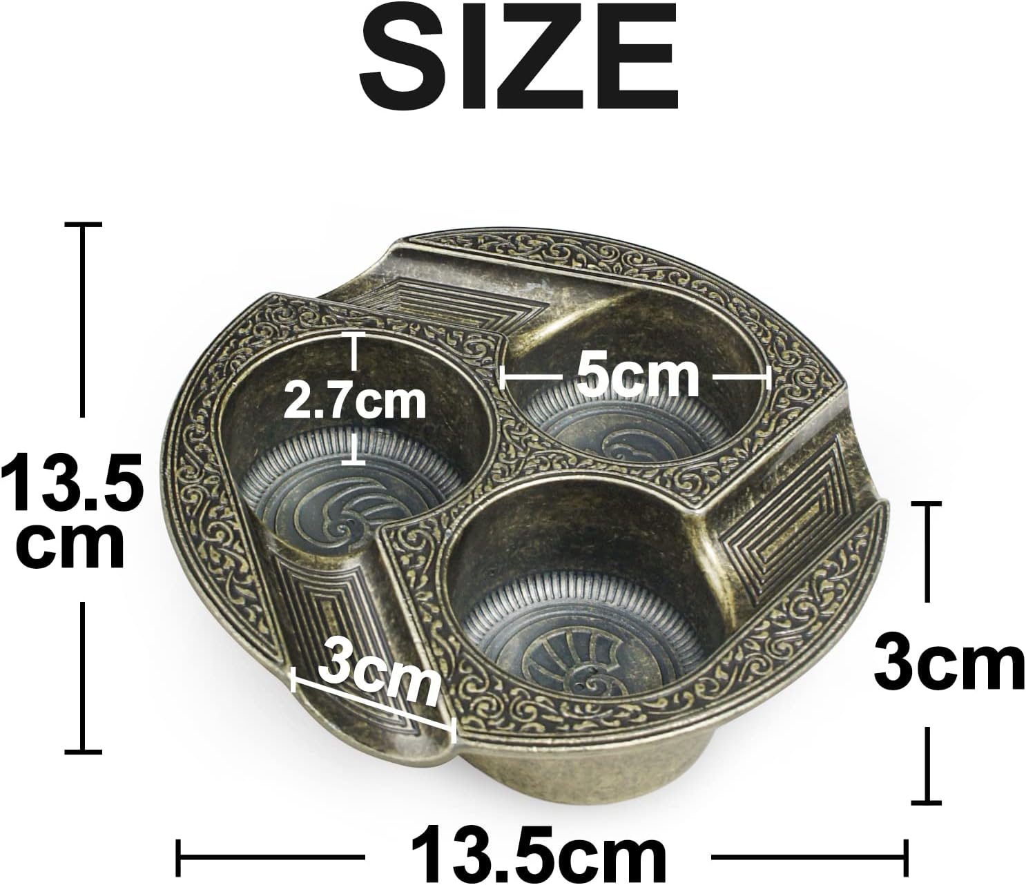 GUEVARA 3 Holder Gold Cigar Ashtray for Home and Patio