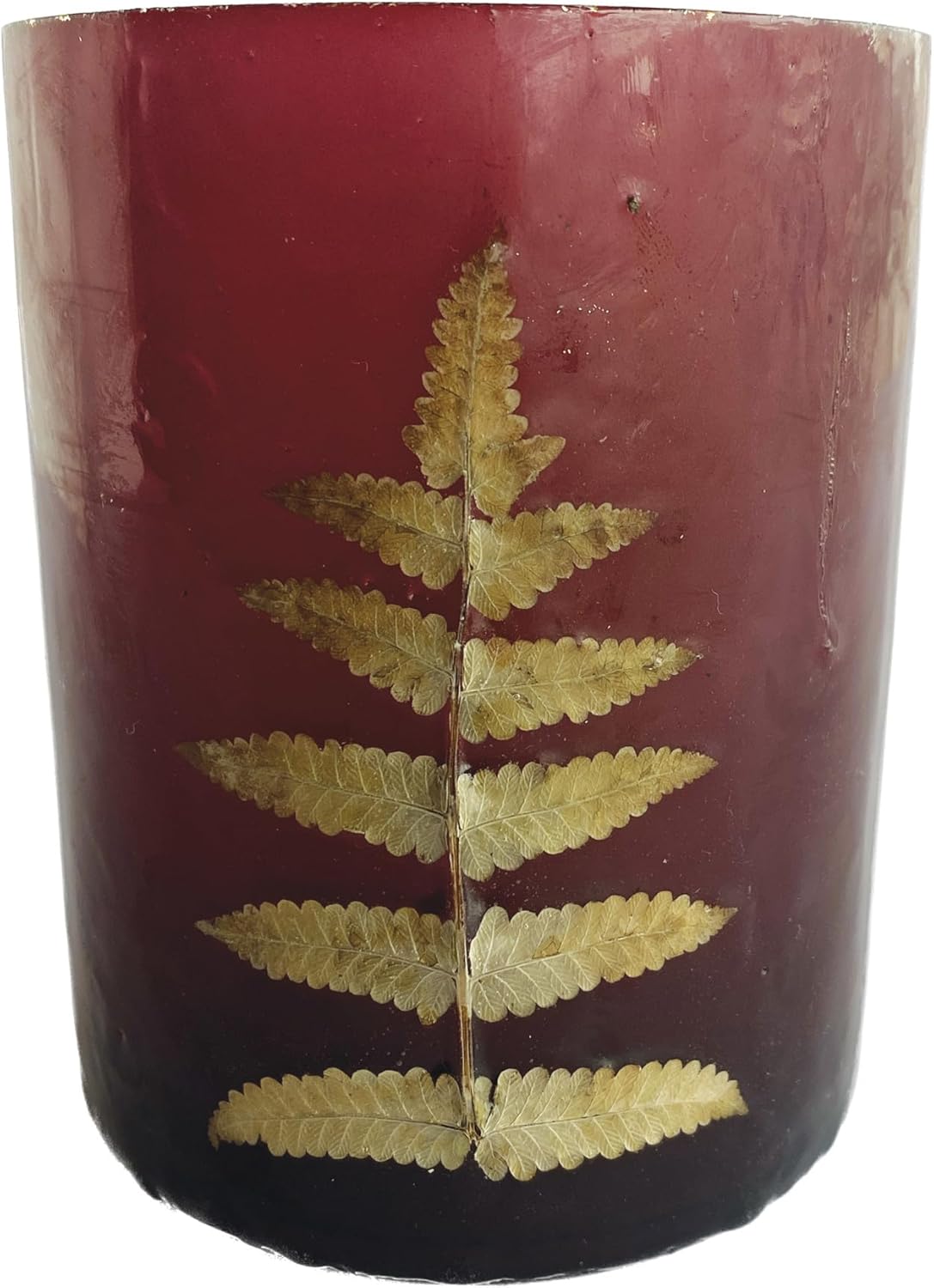 Creative Co Op Large Glass Votive Candleholder with Eucalyptus Leaves Red Gold Finish