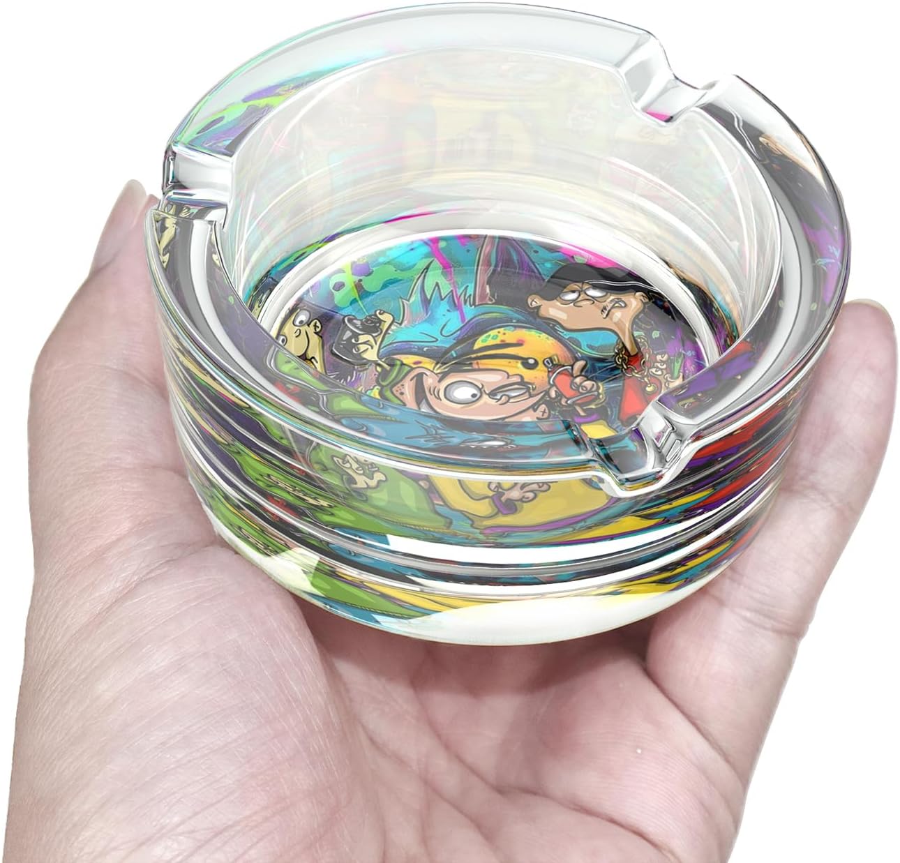 Glass Ashtray with Cartoon Design Yellow