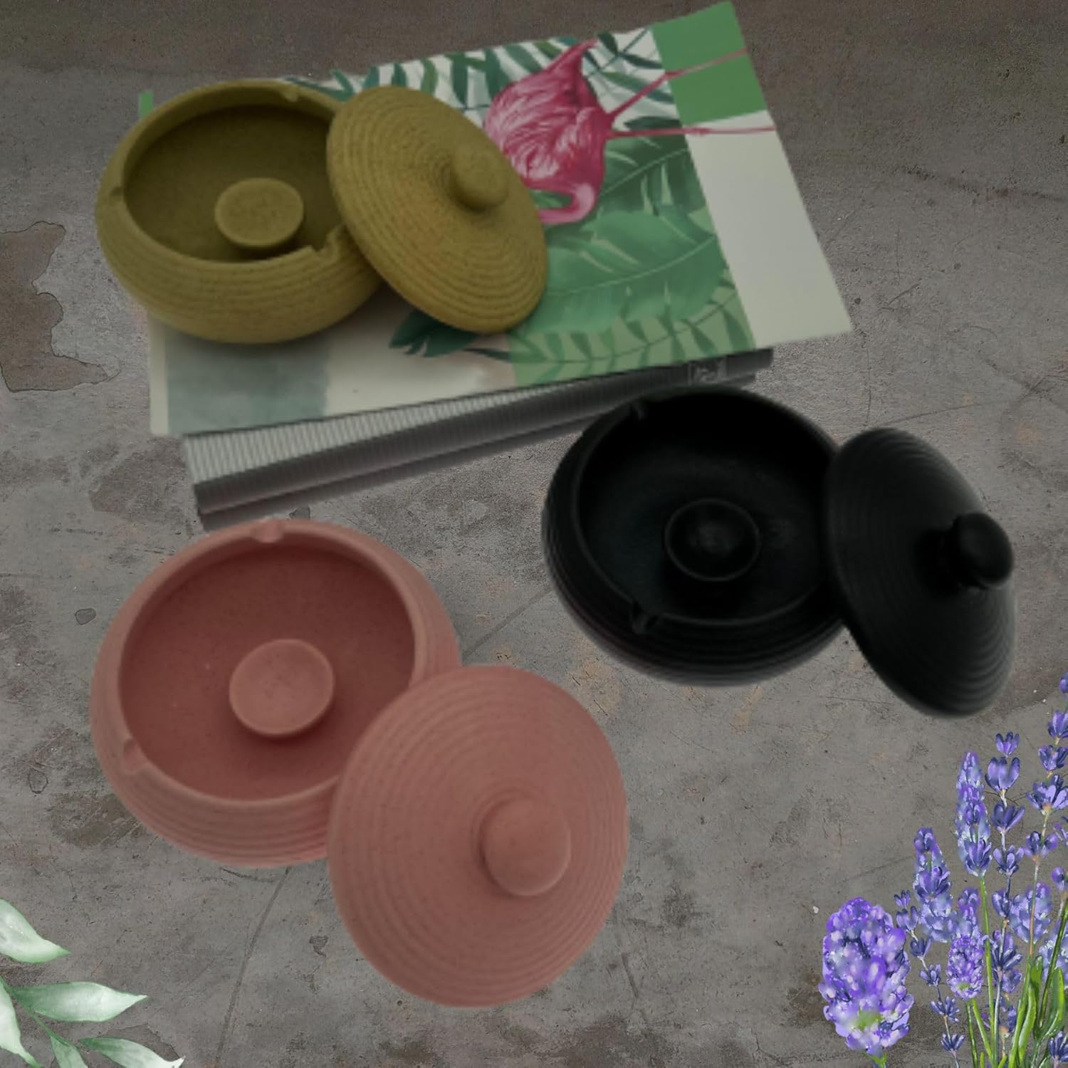 Ceramic Ashtray with Lids Flamingo Pink Windproof