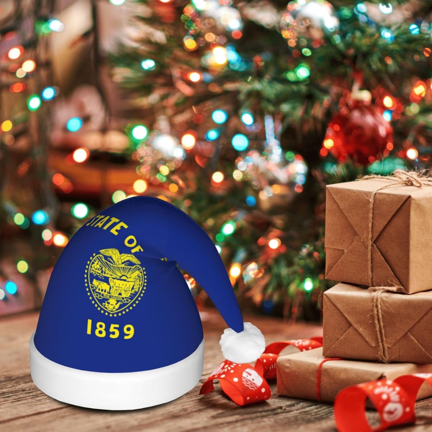 Oregon State Flag Christmas Hat with LED Lights