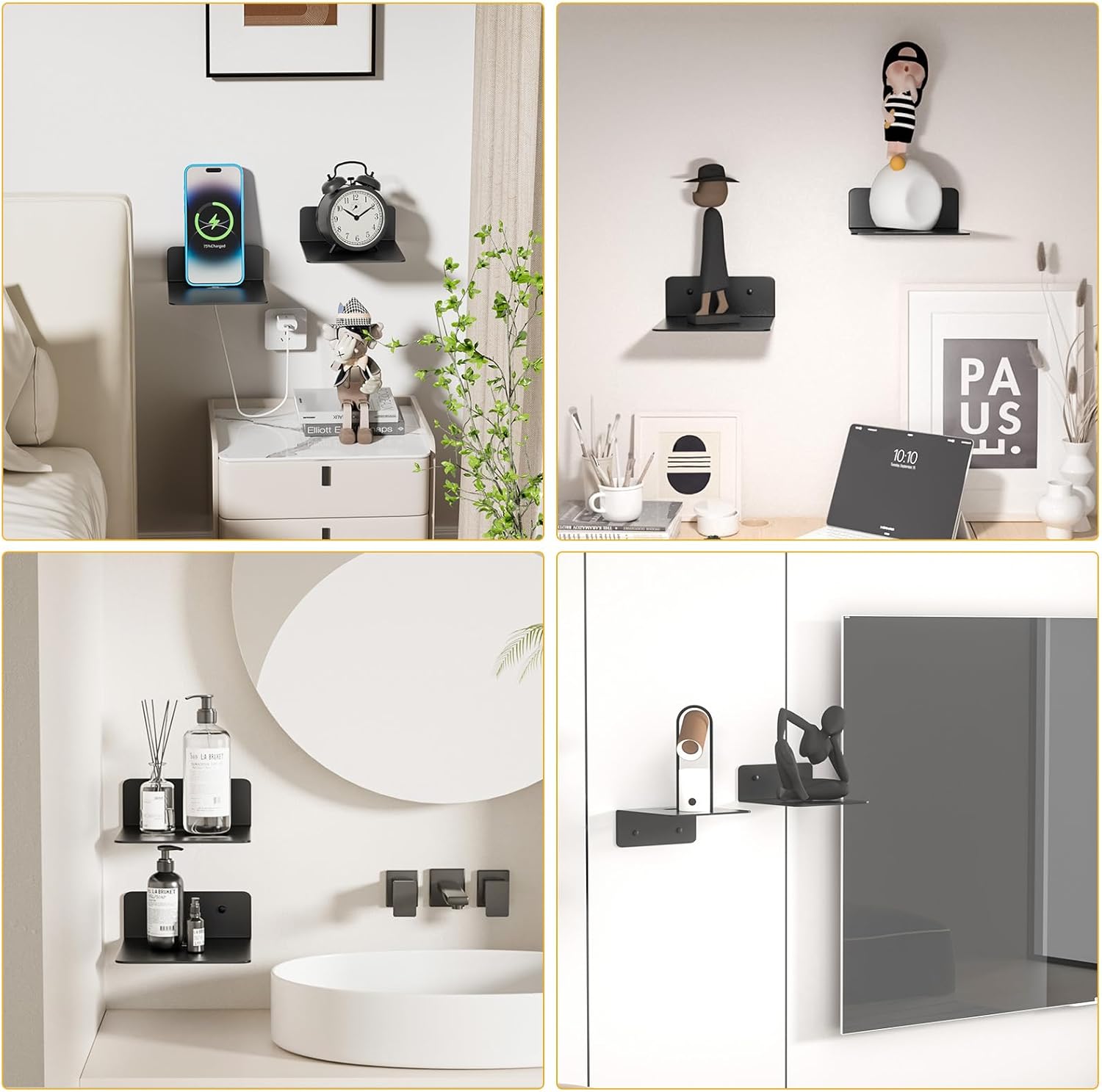 Small Floating Wall Shelves Set of 2 - 5 Inch Metal Black
