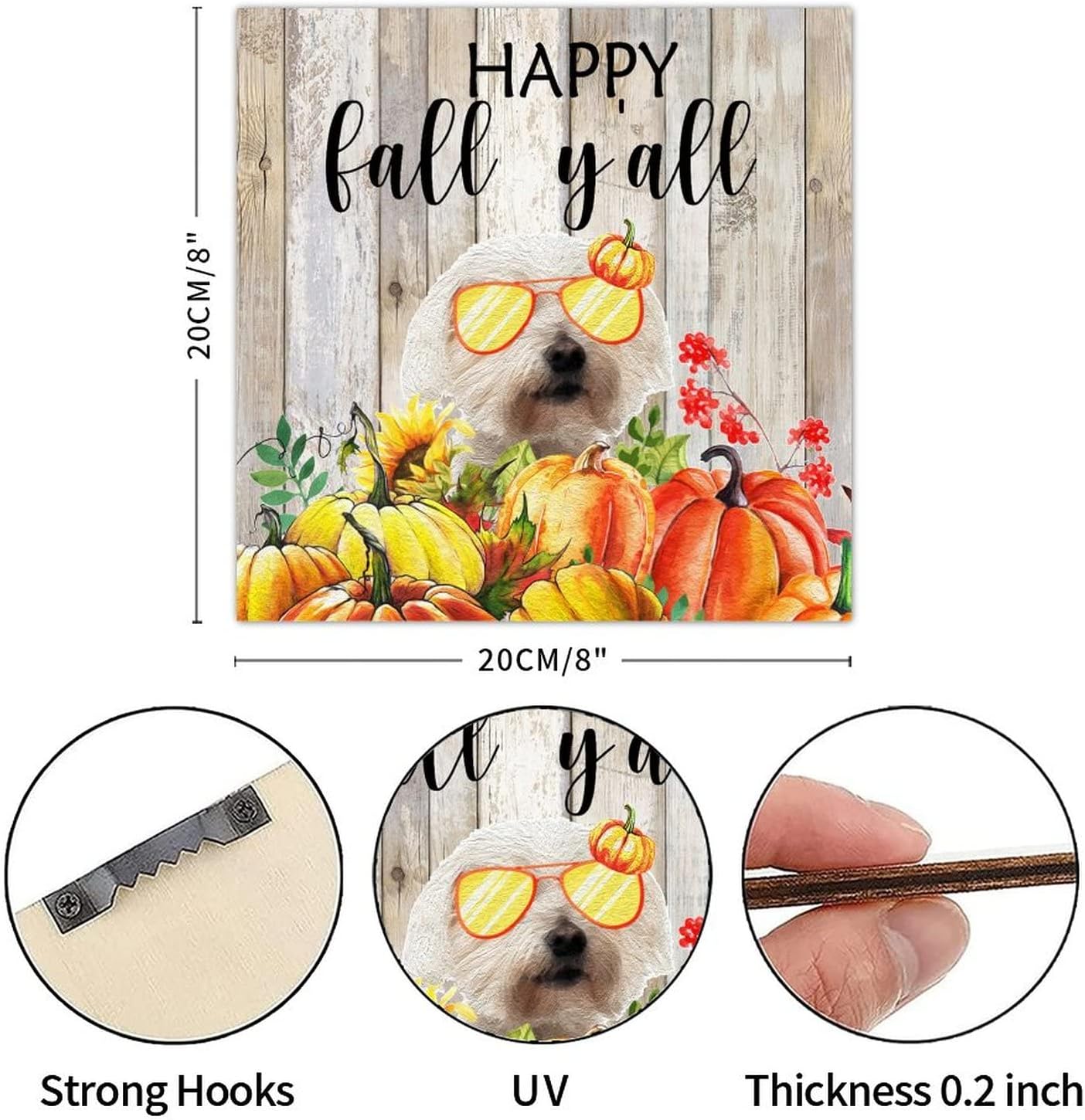 Thanksgiving Fall Decor Wood Sign Plaque 8x8in