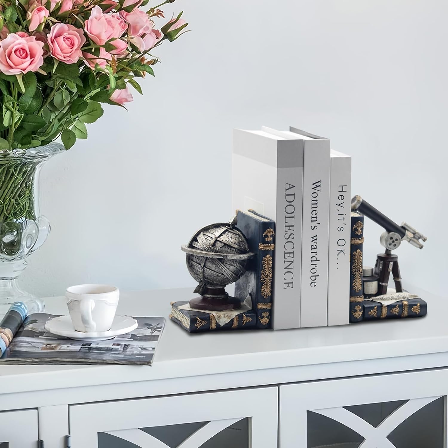 Vintage Telescope and Armillary Sphere Bookends