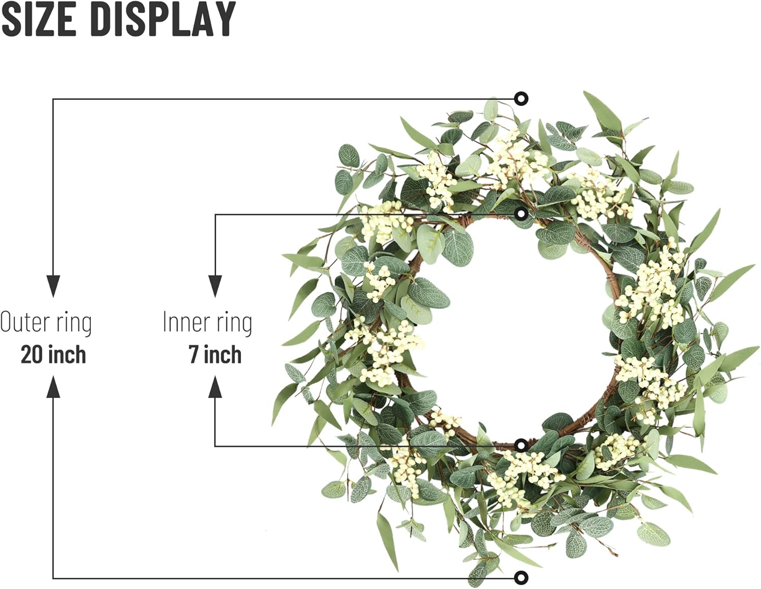 Pinkpum 20 Inch Eucalyptus Wreath for Front Door