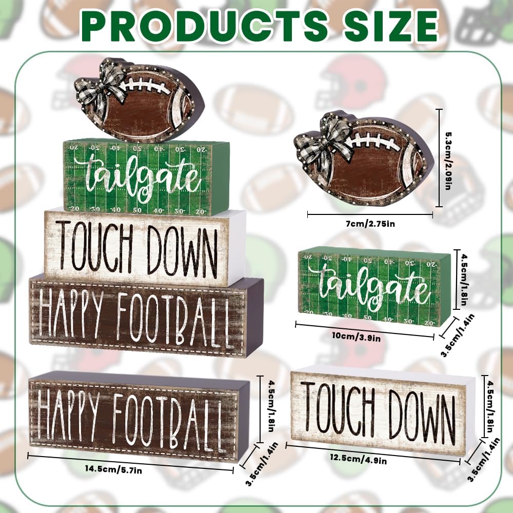 4Pcs Football Wooden Block Sign Fall Decor Centerpiece