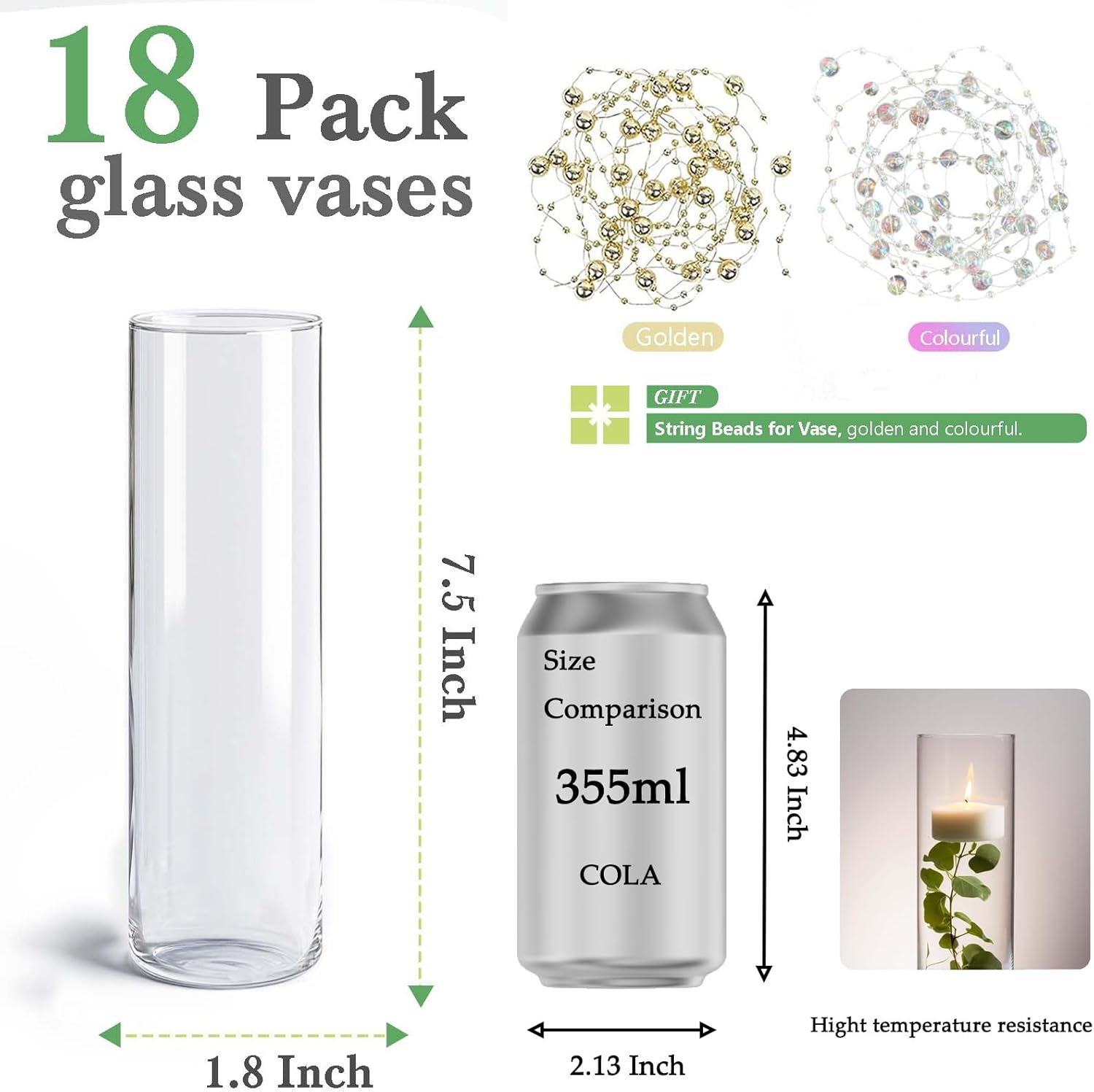18pcs Clear Borosilicate Glass Vases for Home Decor