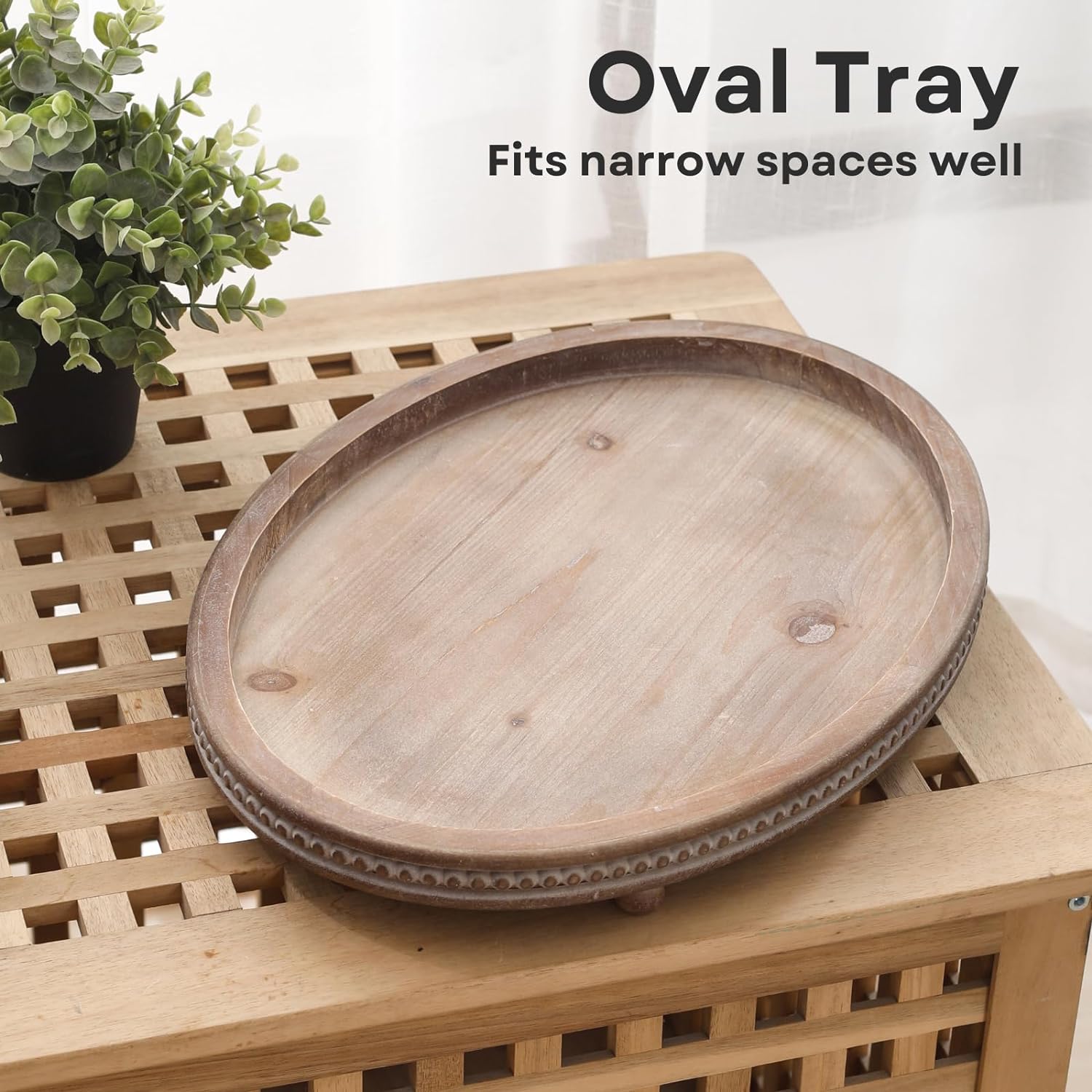 Festwind Decorative Oval Wooden Tray - Distressed Brown