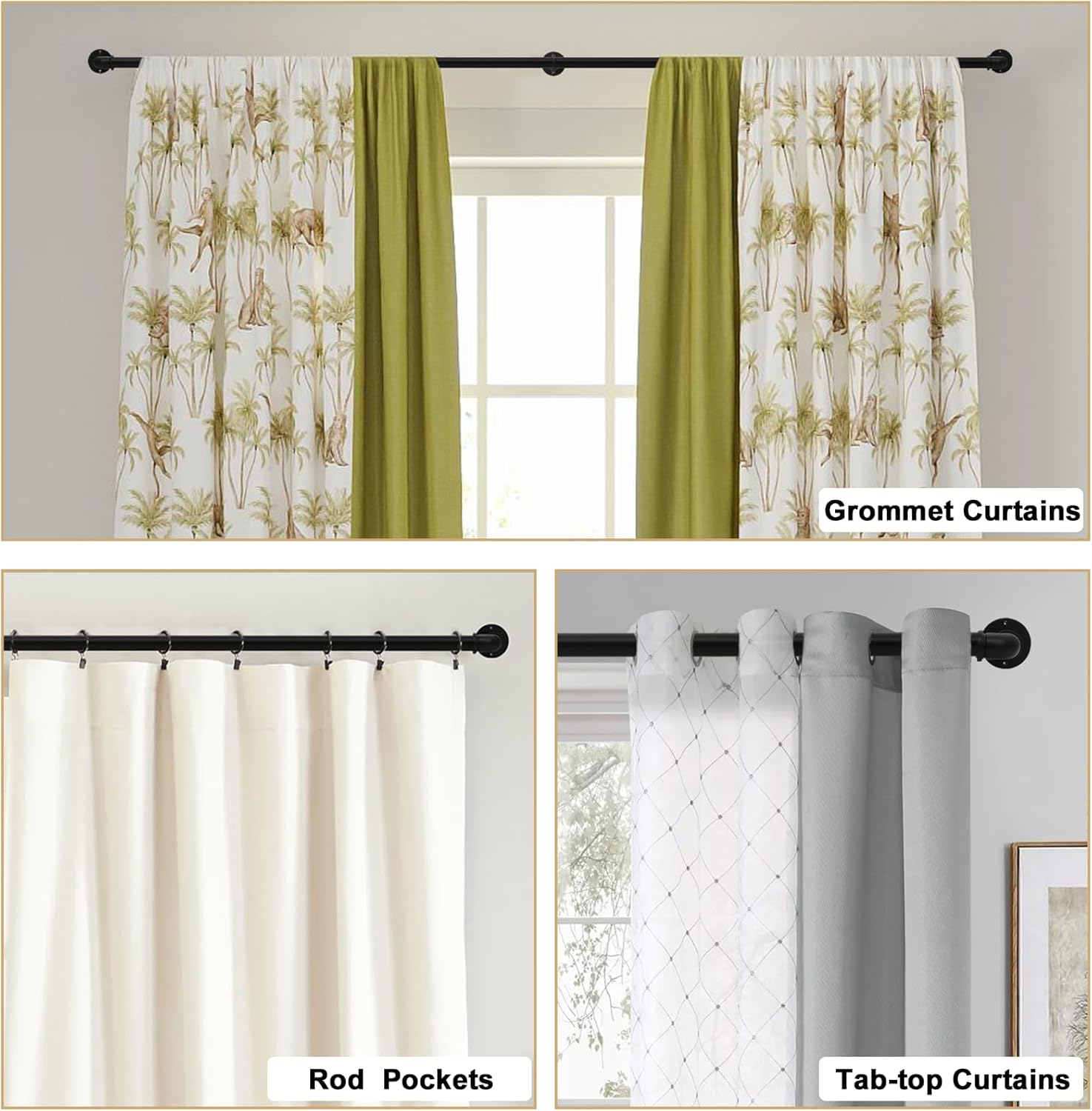Industrial Curtain Rods 18-120 Inch Adjustable Blackout Rods