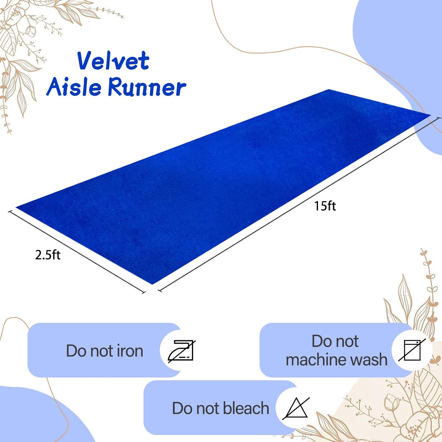 QueenDream Royal Blue Velvet Aisle Runner 25x15ft