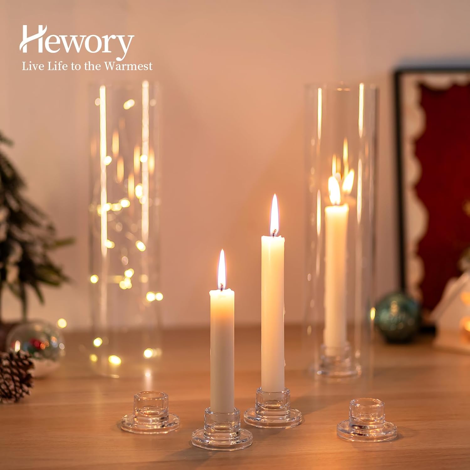 Hewory 20PCS Clear Taper Candle Holders Set