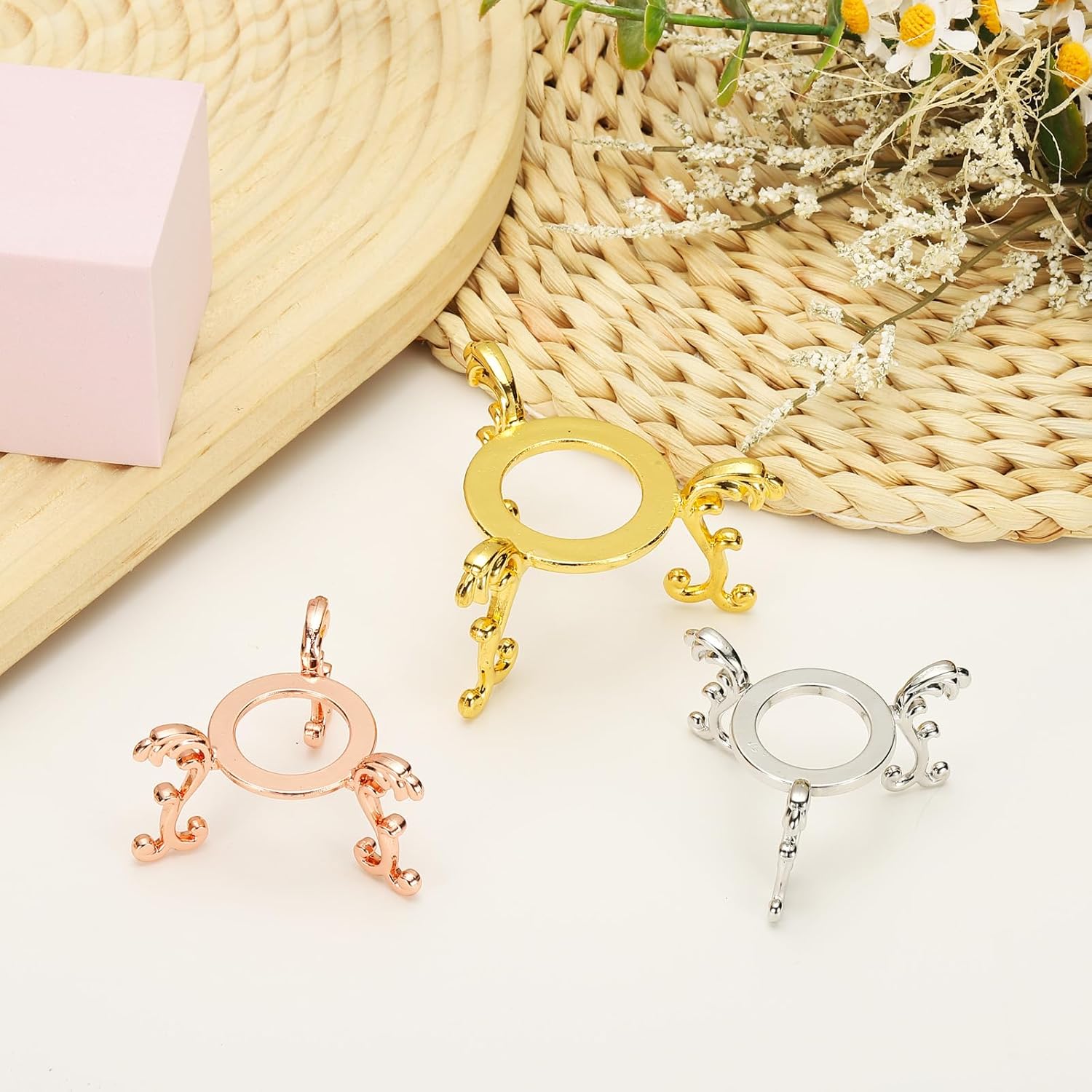 Uxcell 2pcs Metal Crystal Sphere Display Stand Rose Gold