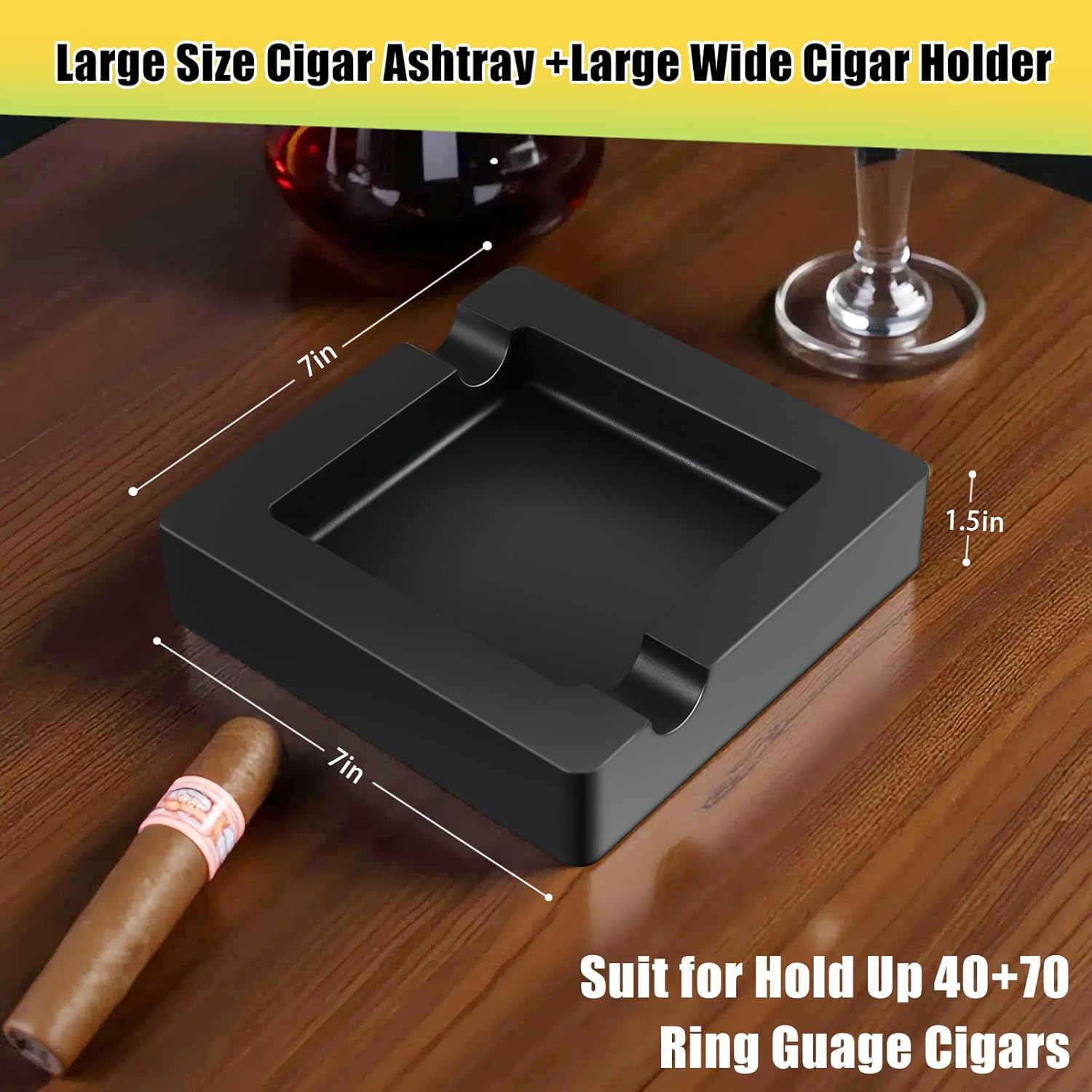 7 Inch Cigar Ashtray Silicone Black Durable Large Capacity
