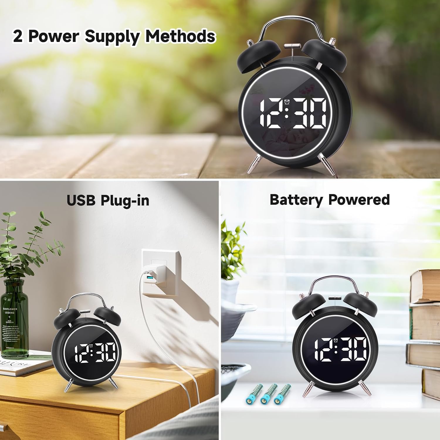 Super Loud Digital Alarm Clock with LED Display and Double Bell Sound