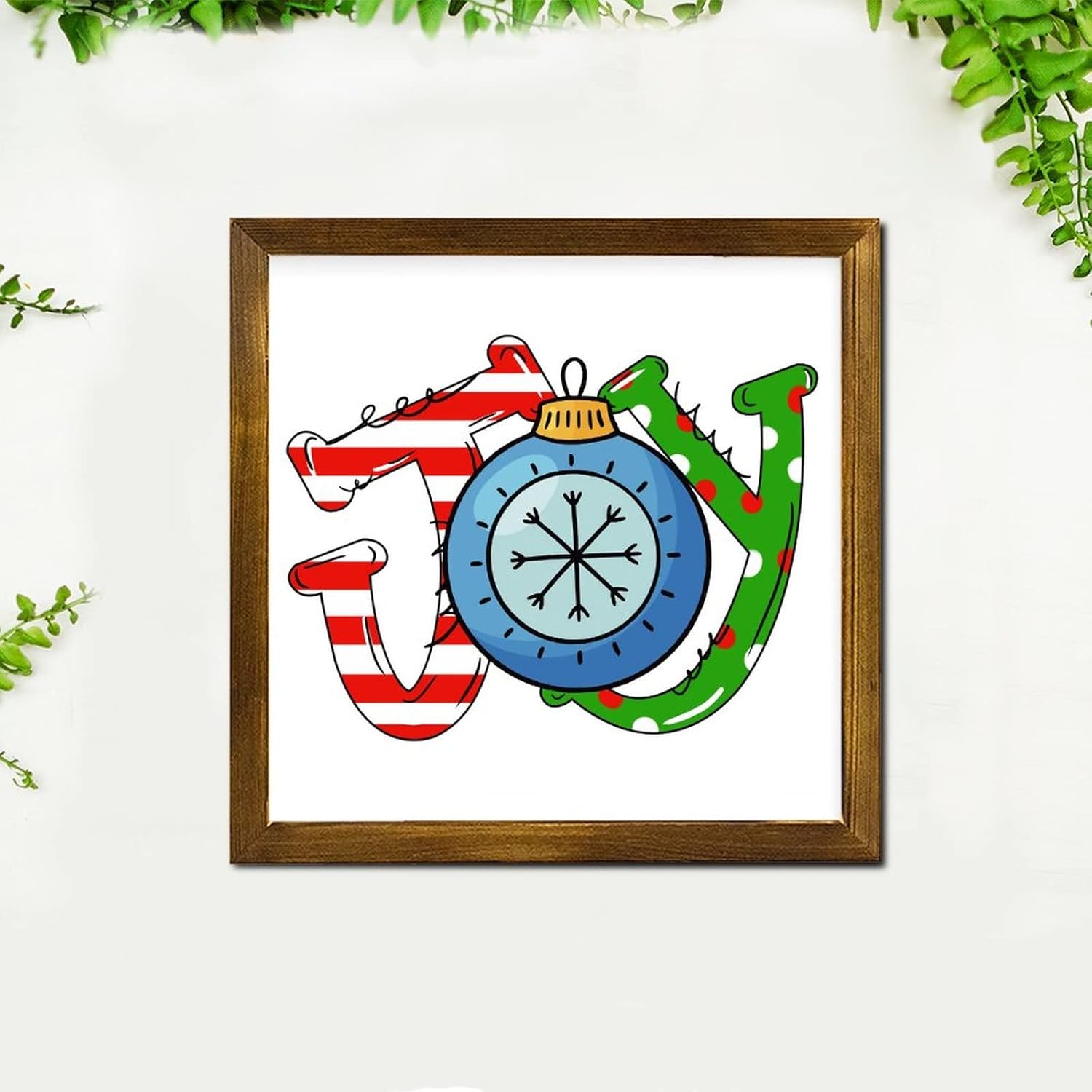 Christmas Joy Ball Framed Wooden Sign 7x7 Inch