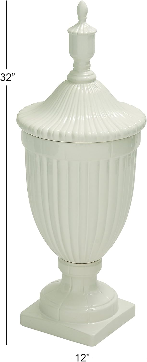 Deco 79 White Ceramic Decorative Urn Jar with Lid