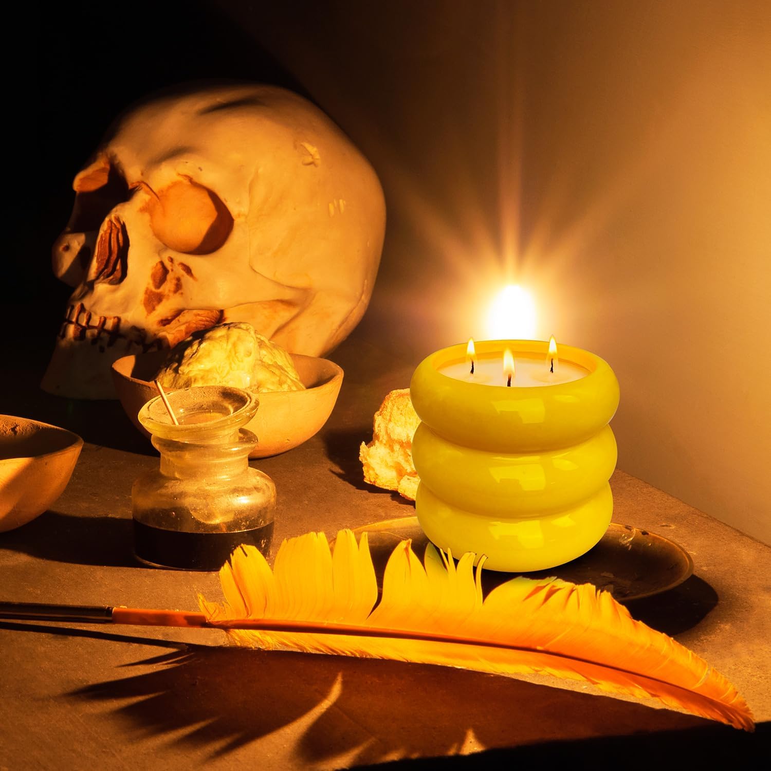 Yellow Ceramic 3 Wick Citronella Candle 18oz for Outdoor Use