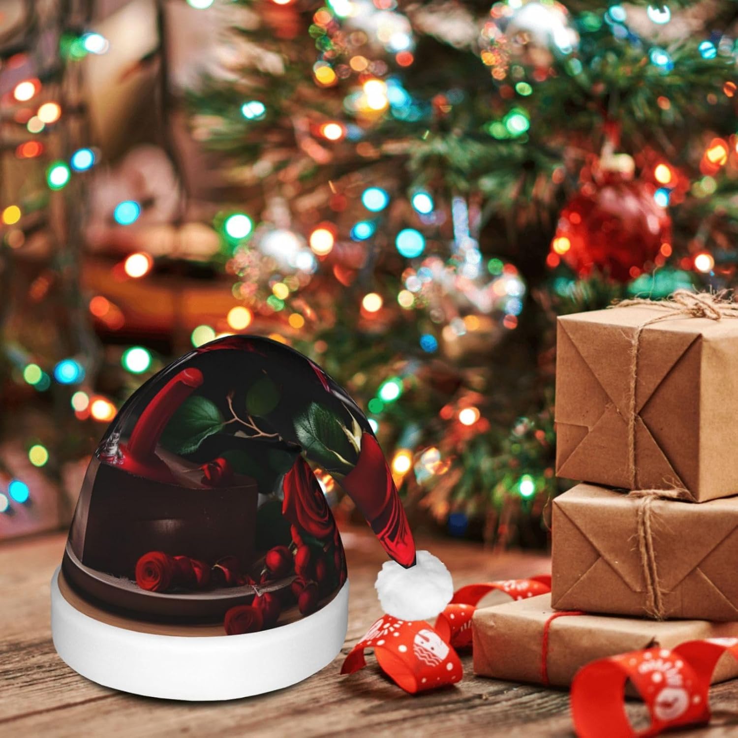 Red Rose And Wine Decor Led Christmas Hat Unisex Beanie