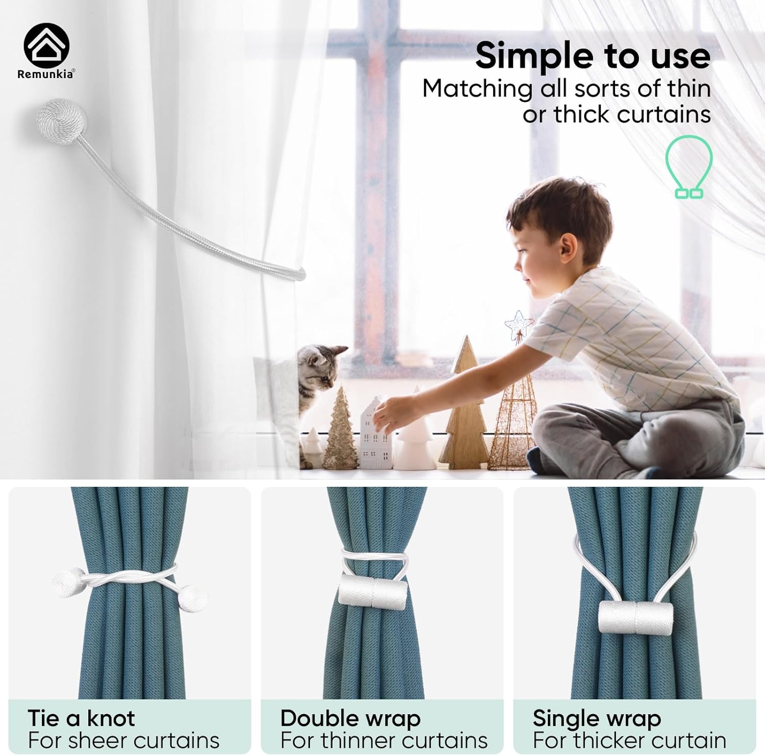 Remunkia Magnetic Curtain Tiebacks 2 Pack - White