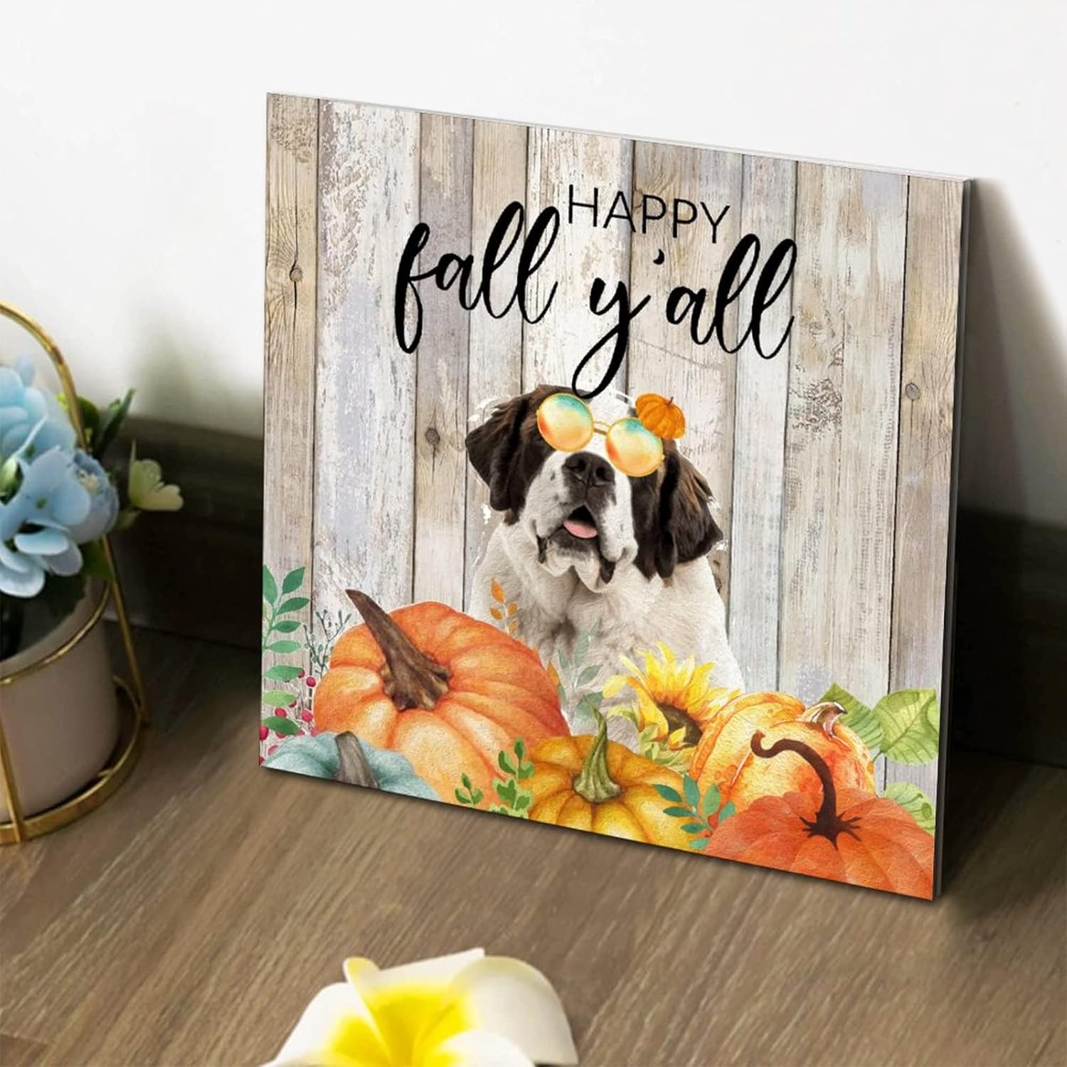 Thanksgiving Hello Fall Decor Wooden Sign 10x10in