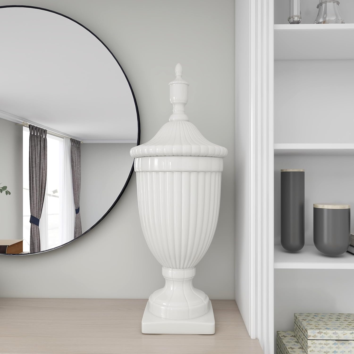 Deco 79 White Ceramic Decorative Urn Jar with Lid