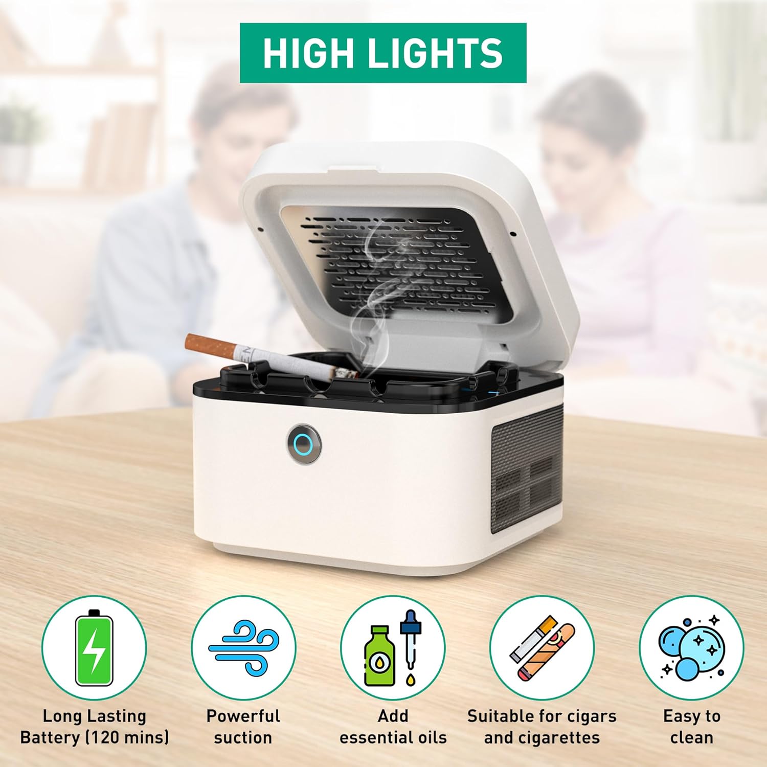 2 in 1 Air Purifier Smokeless Ashtray for Home Office Car