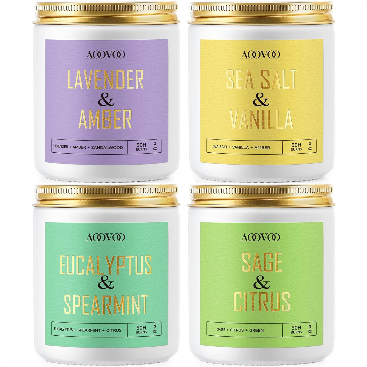 AOOVOO 4 Pack Scented Candles - Lavender Vanilla Sage Eucalyptus