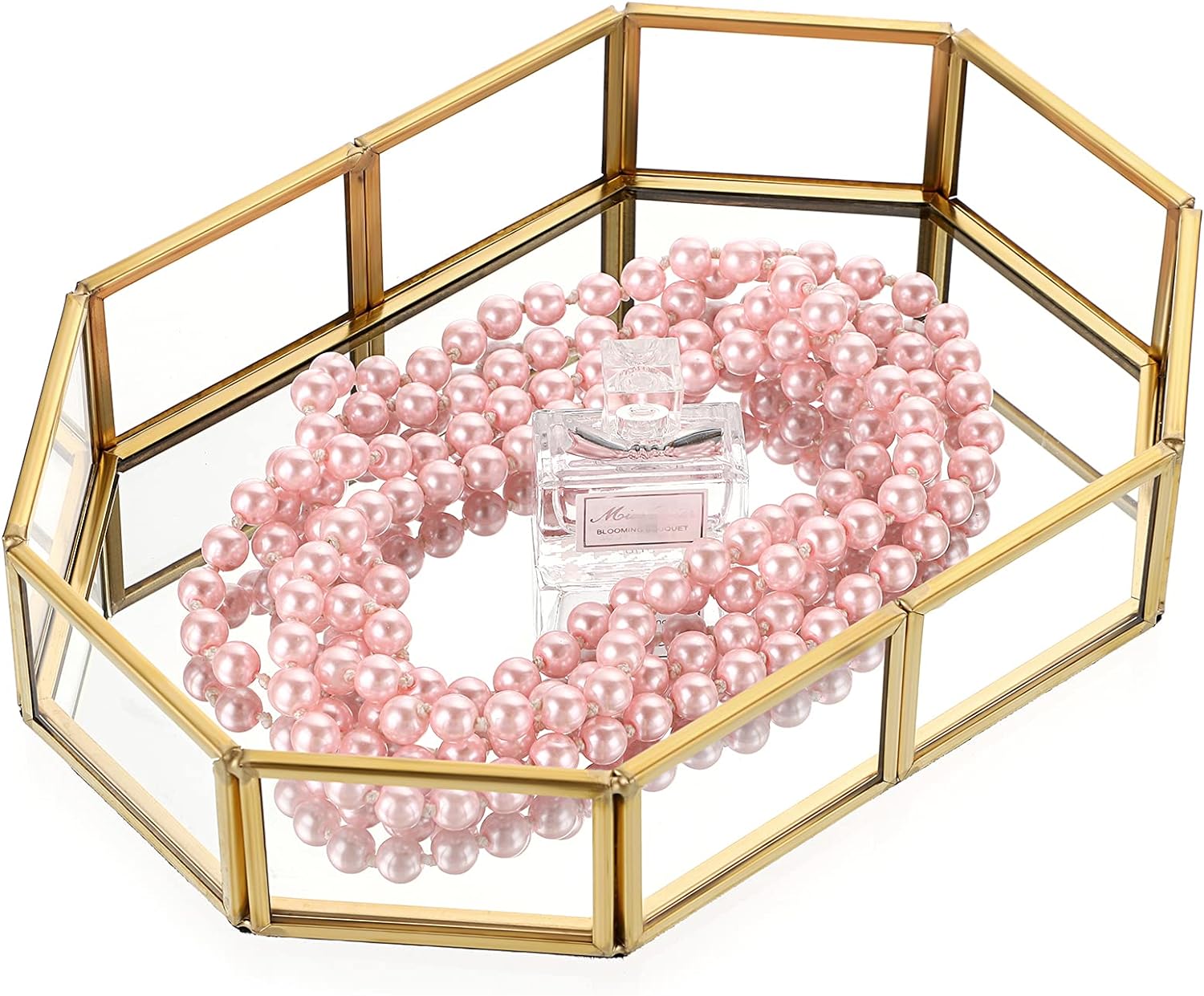 Hipiwe Mirror Glass Vanity Tray - Gold Ornate Decorative Tray