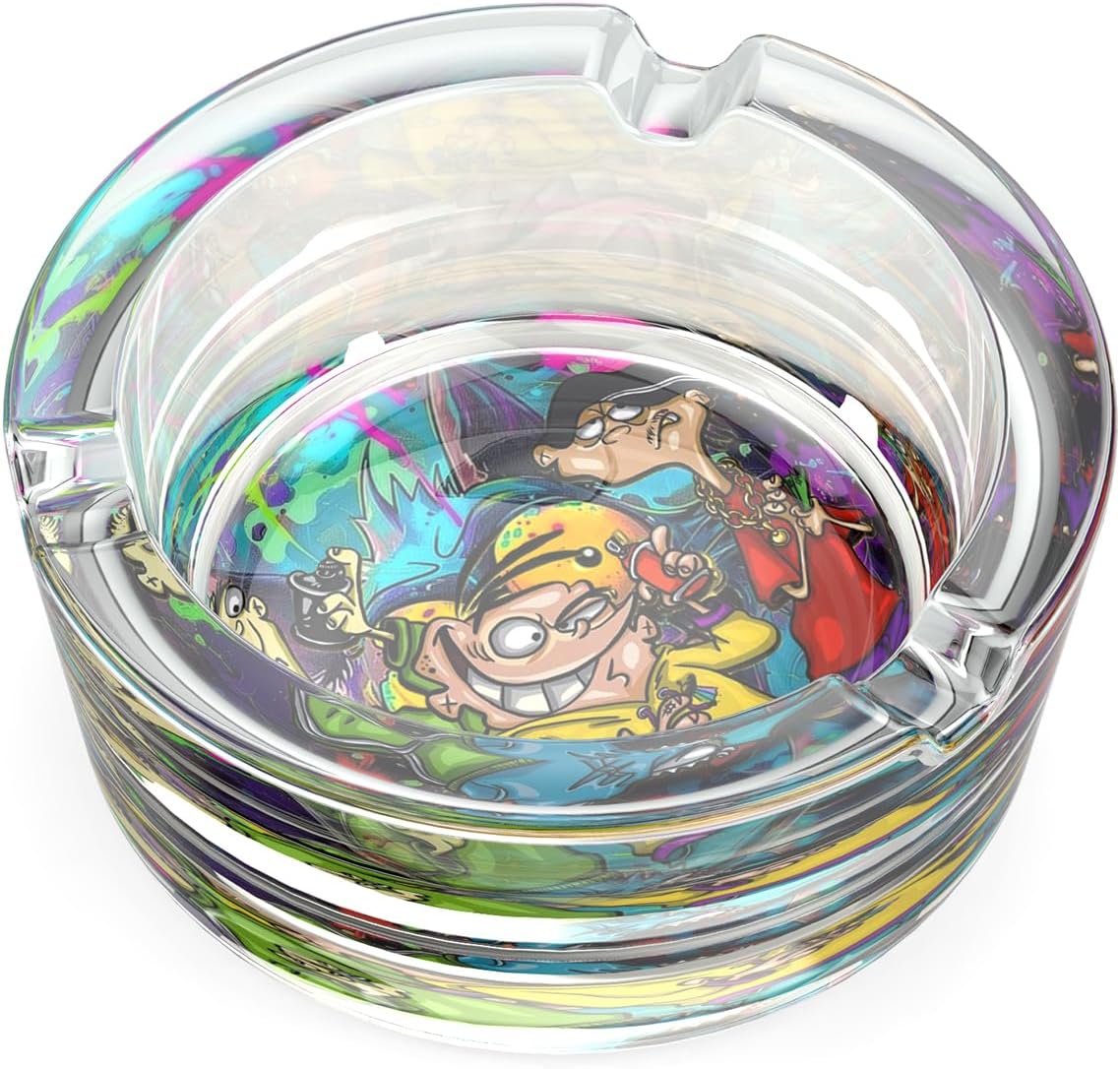 Glass Ashtray with Cartoon Design Yellow