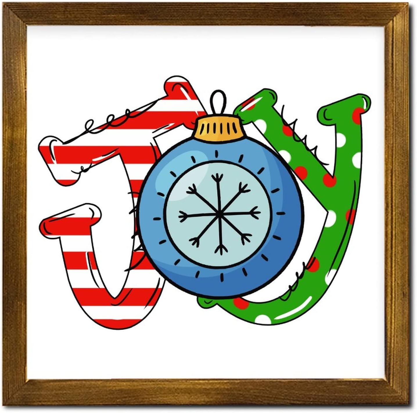 Christmas Joy Ball Framed Wooden Sign 7x7 Inch