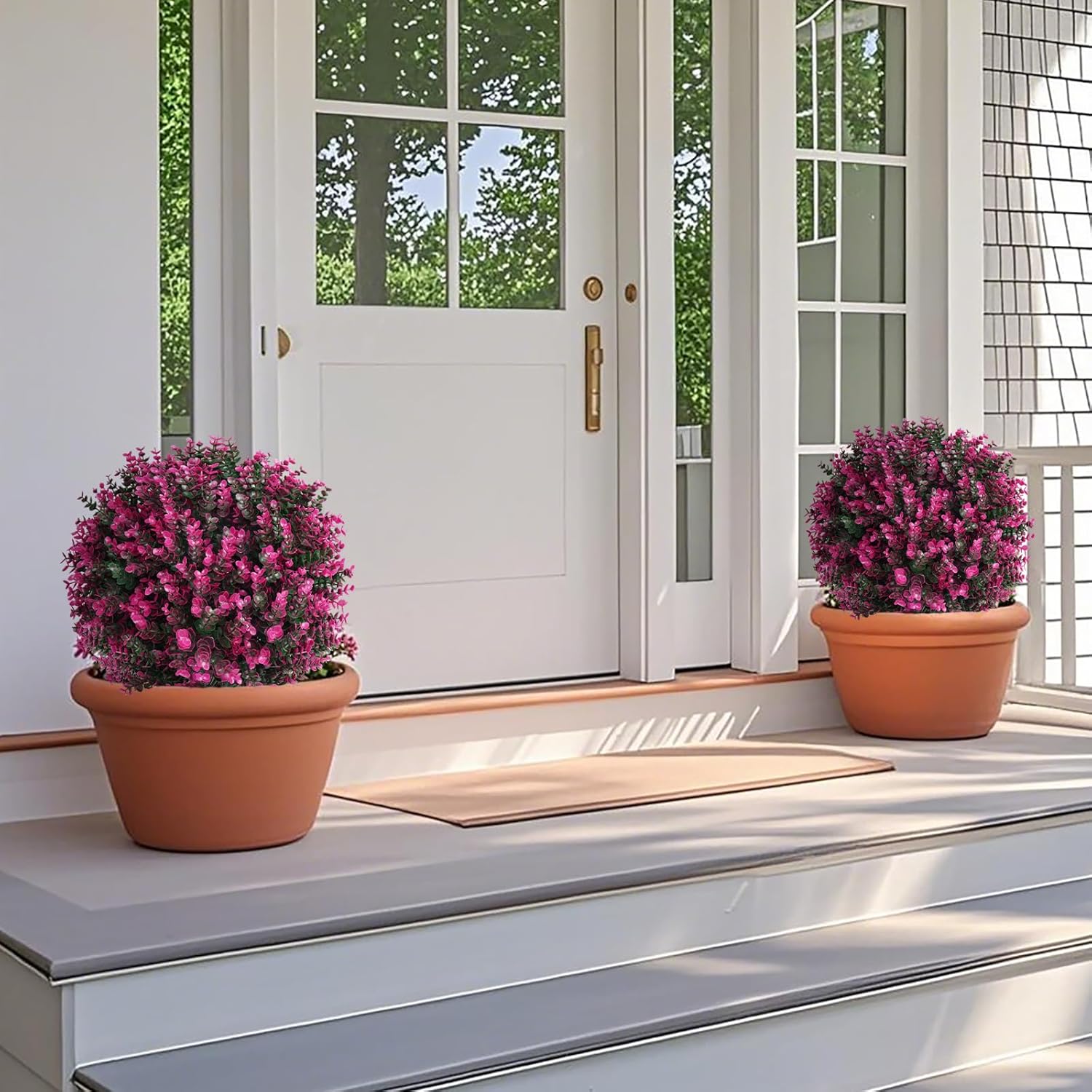 Artificial Topiary Trees with Pink Eucalyptus Set of 2