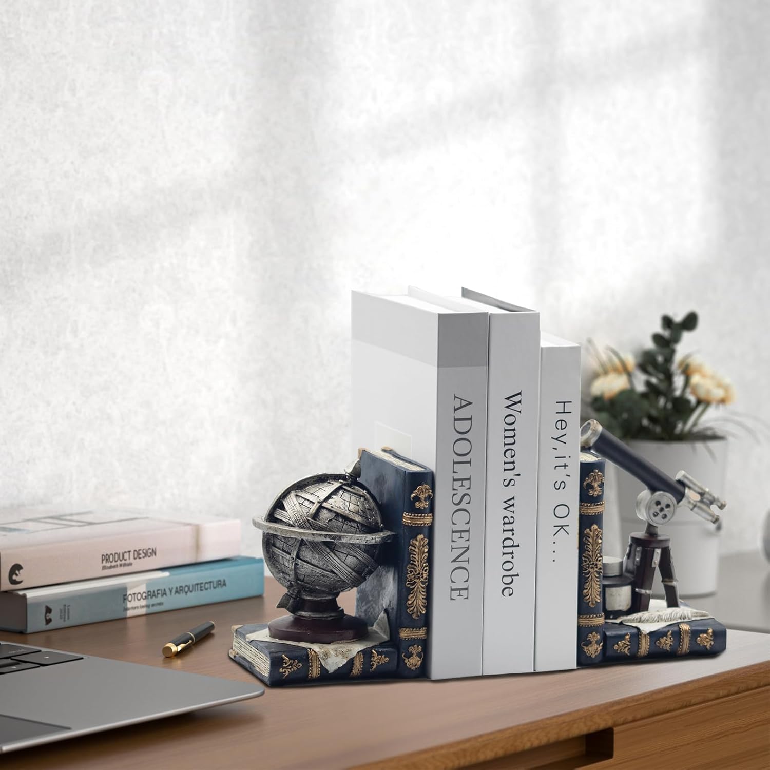 Vintage Telescope and Armillary Sphere Bookends