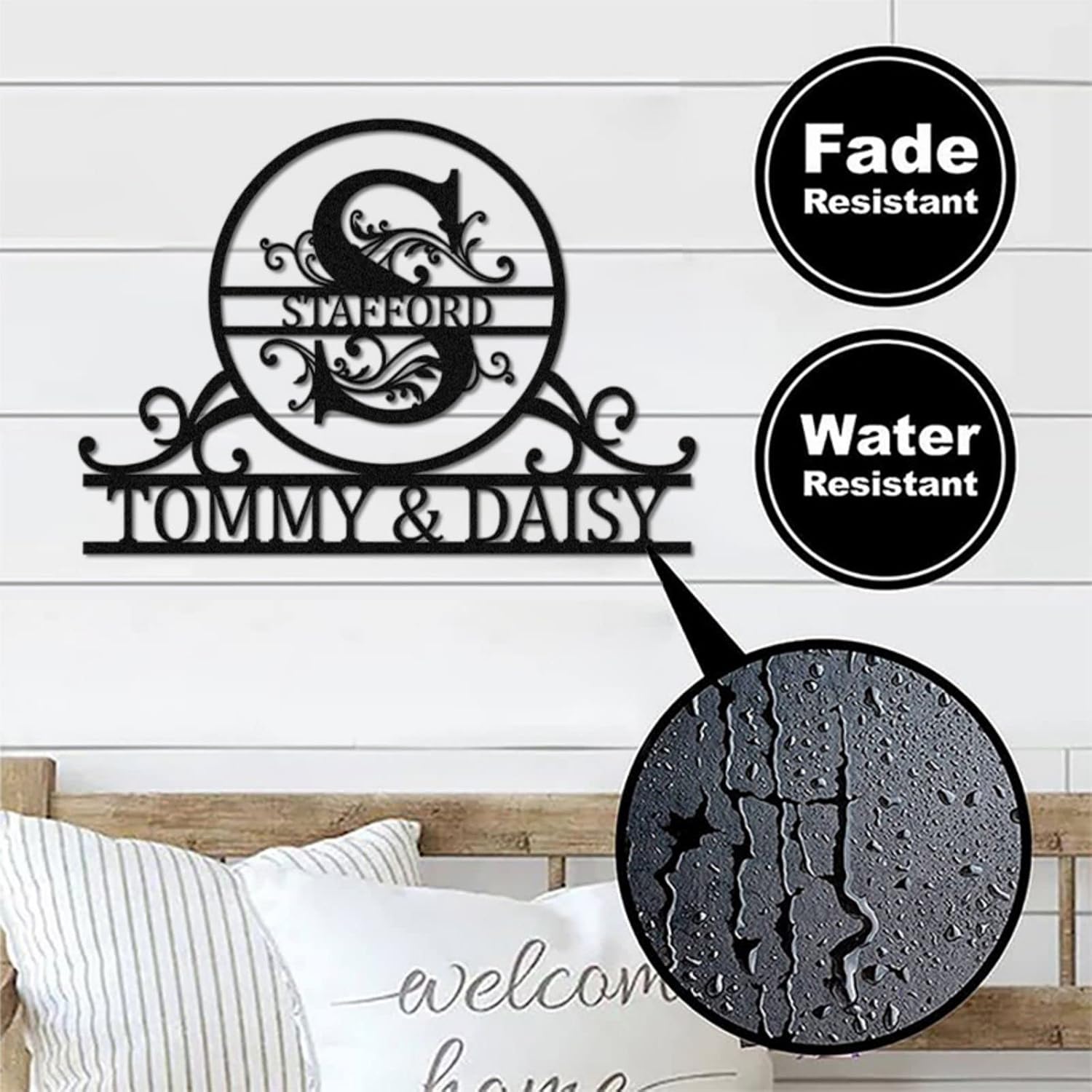 Custom Name Metal Sign - Personalized Last Name Monogram Wall Decor