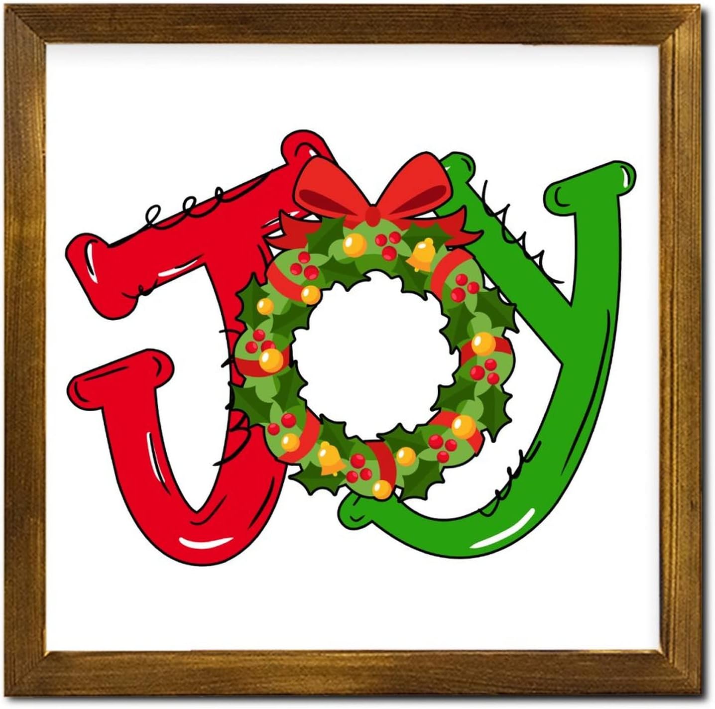 Christmas Joy Ball Framed Wooden Sign 7x7 Inch Wall Decor