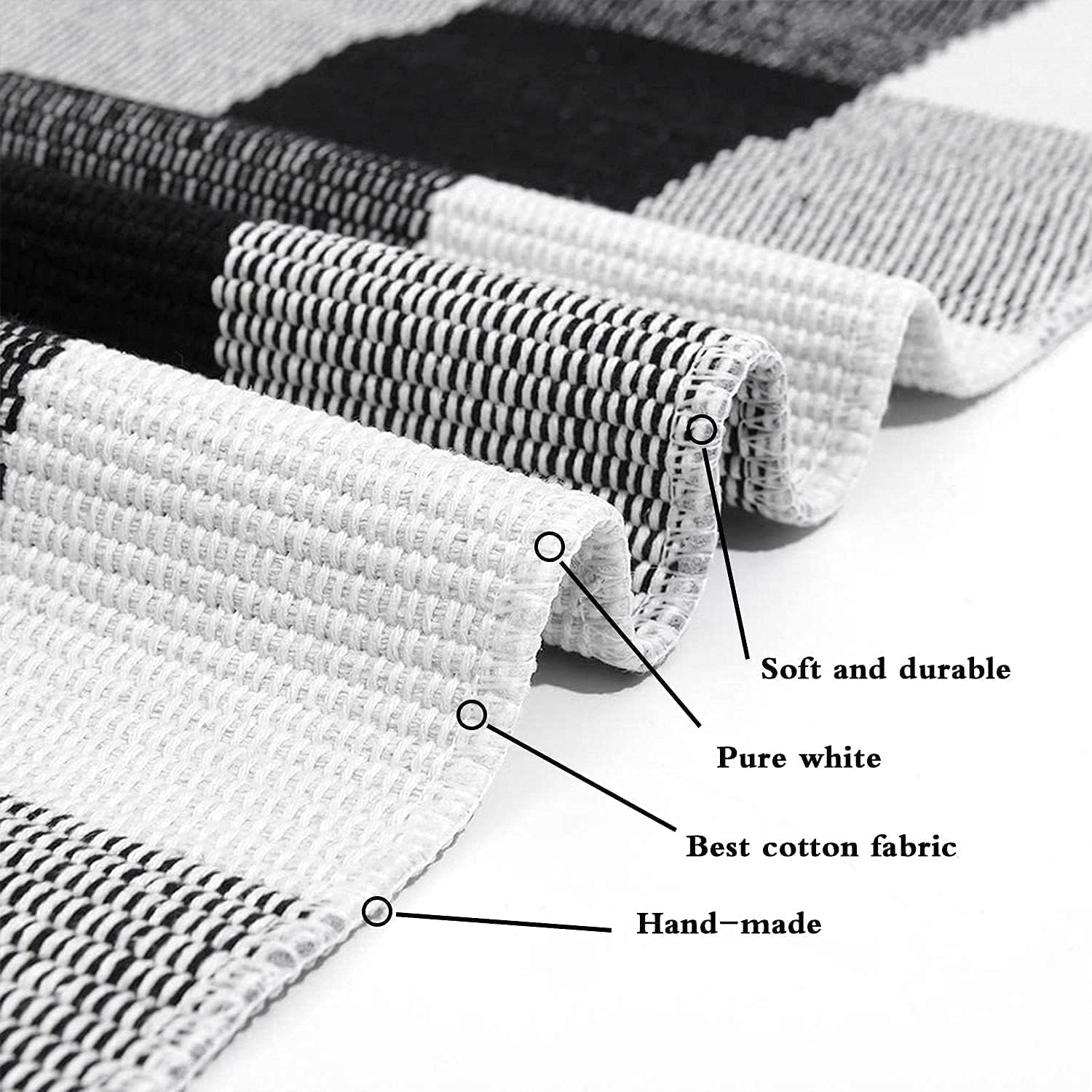 Seeksee Cotton Buffalo Plaid Rug 275x43 Black White Checked