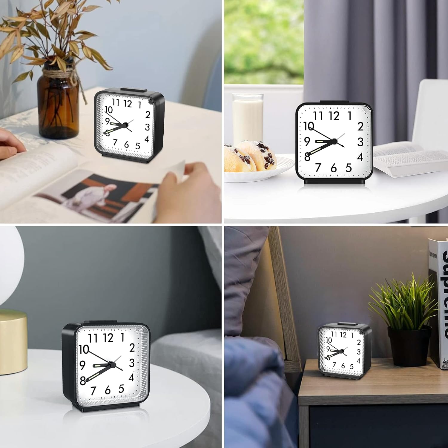 JXTZ Silent Alarm Clock with Night Light and Snooze