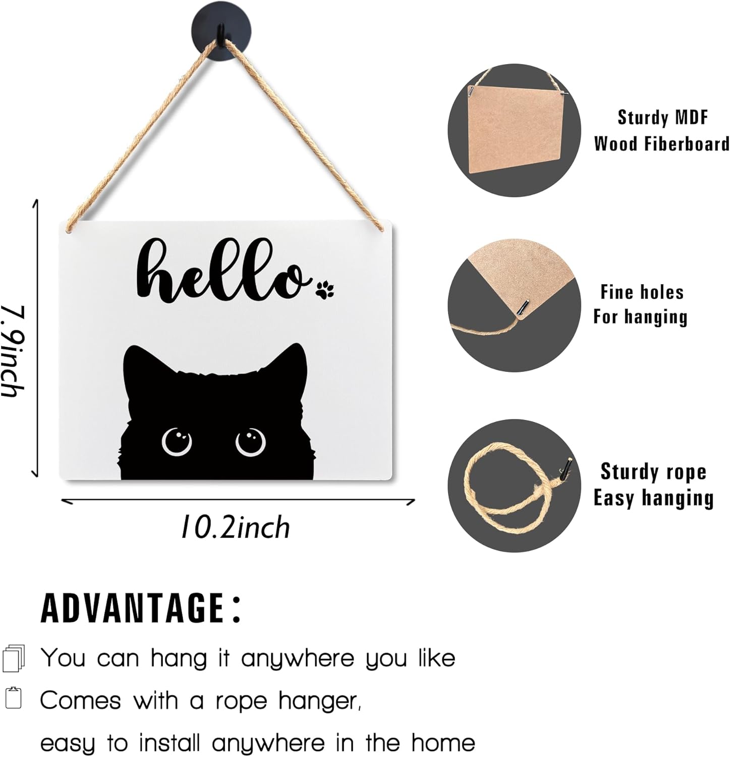 Lacosu Wall Pediment Cat Welcome Sign 8x10 Inches