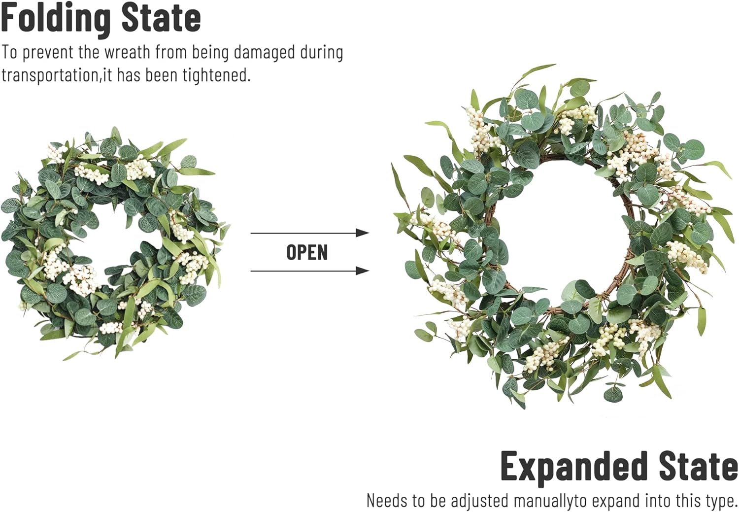 Pinkpum 20 Inch Eucalyptus Wreath for Front Door