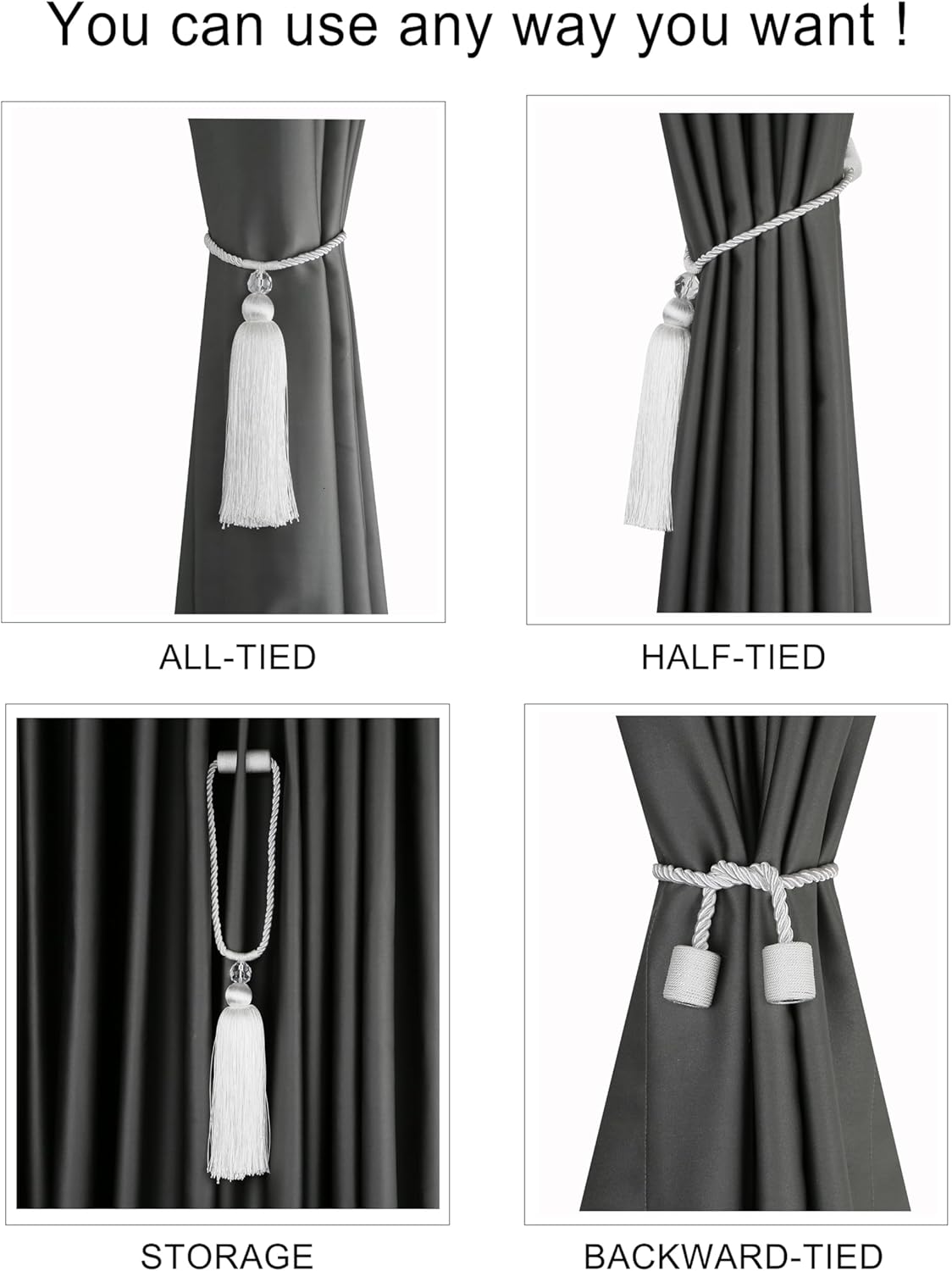 BEL AVENIR Magnetic Curtain Holdbacks with Tassels