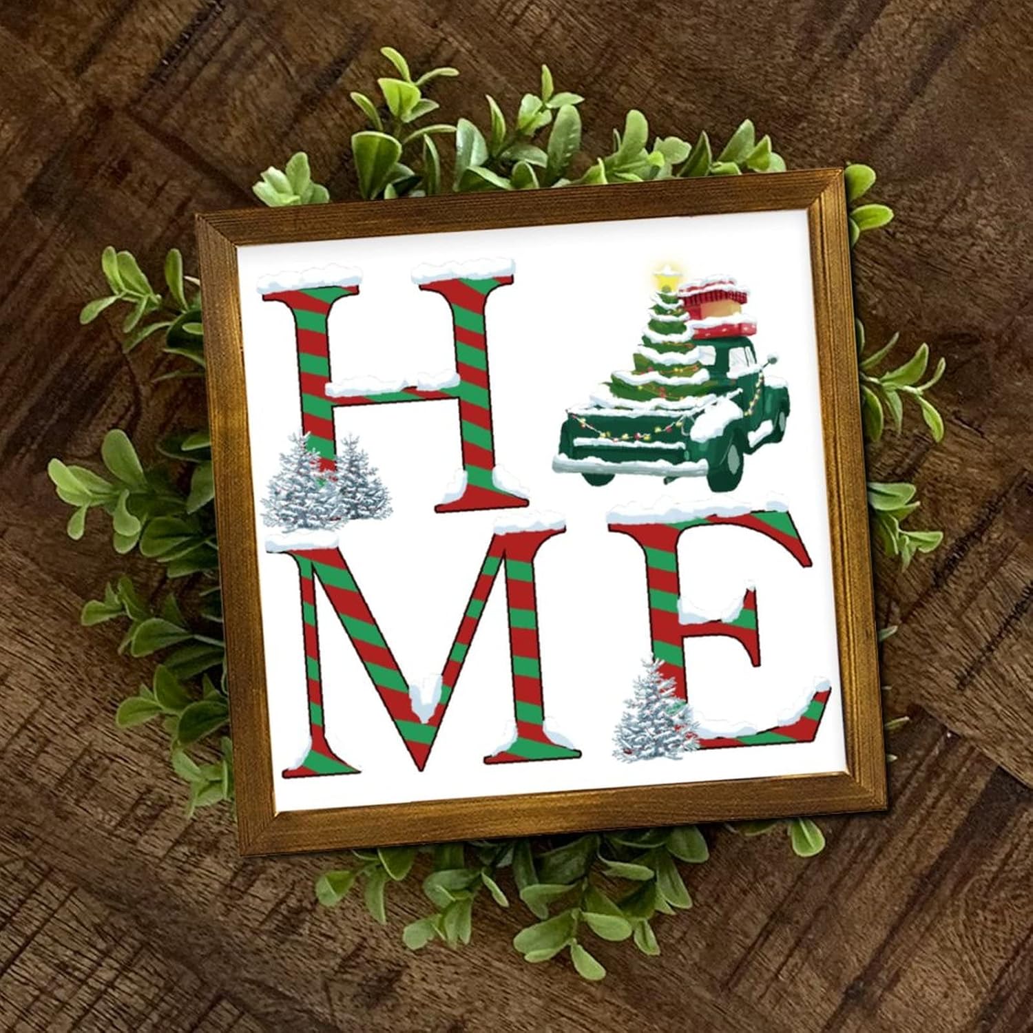 Christmas Candy Cane Framed Wood Sign 7x7 Inch