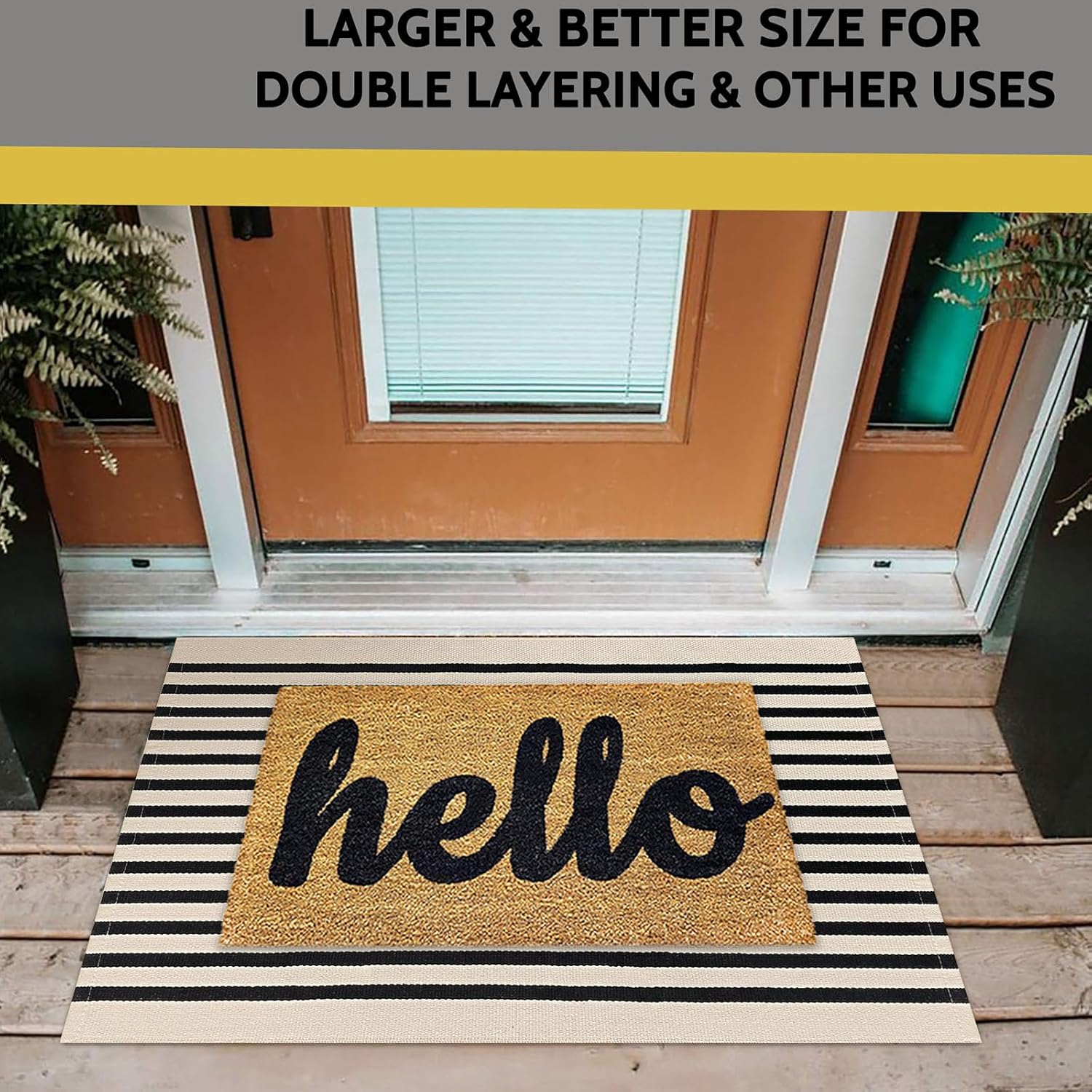 KILOCOCO Beige Striped Rug 23x36 Indoor Outdoor Door Mat