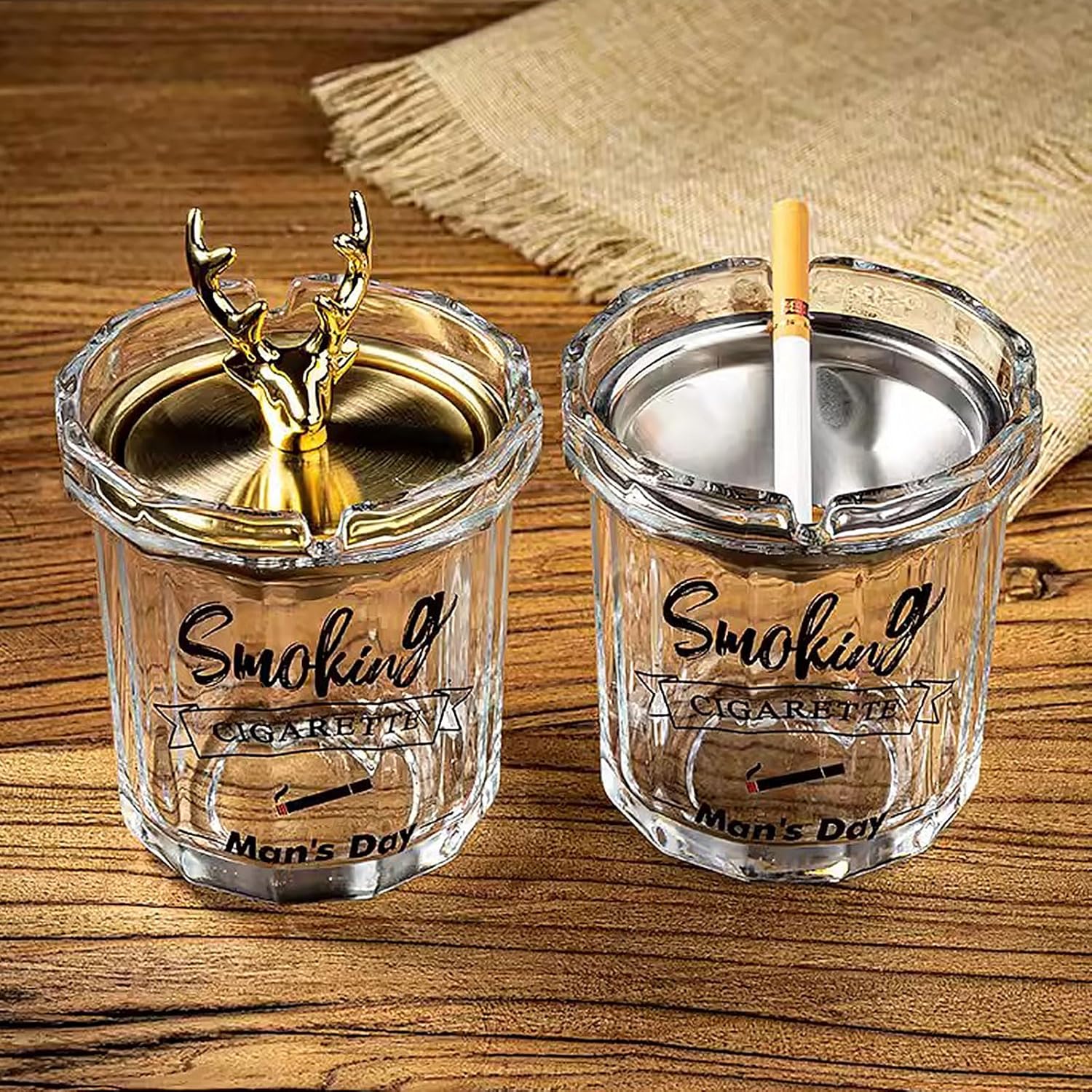 DAERTU Glass Ashtray With Lid for Cigarettes