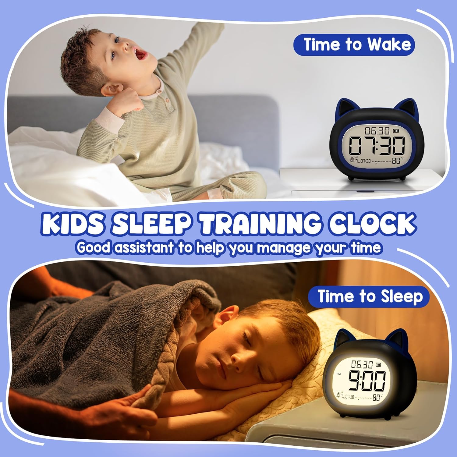 Adorable Cat Alarm Clock for Kids with Night Light