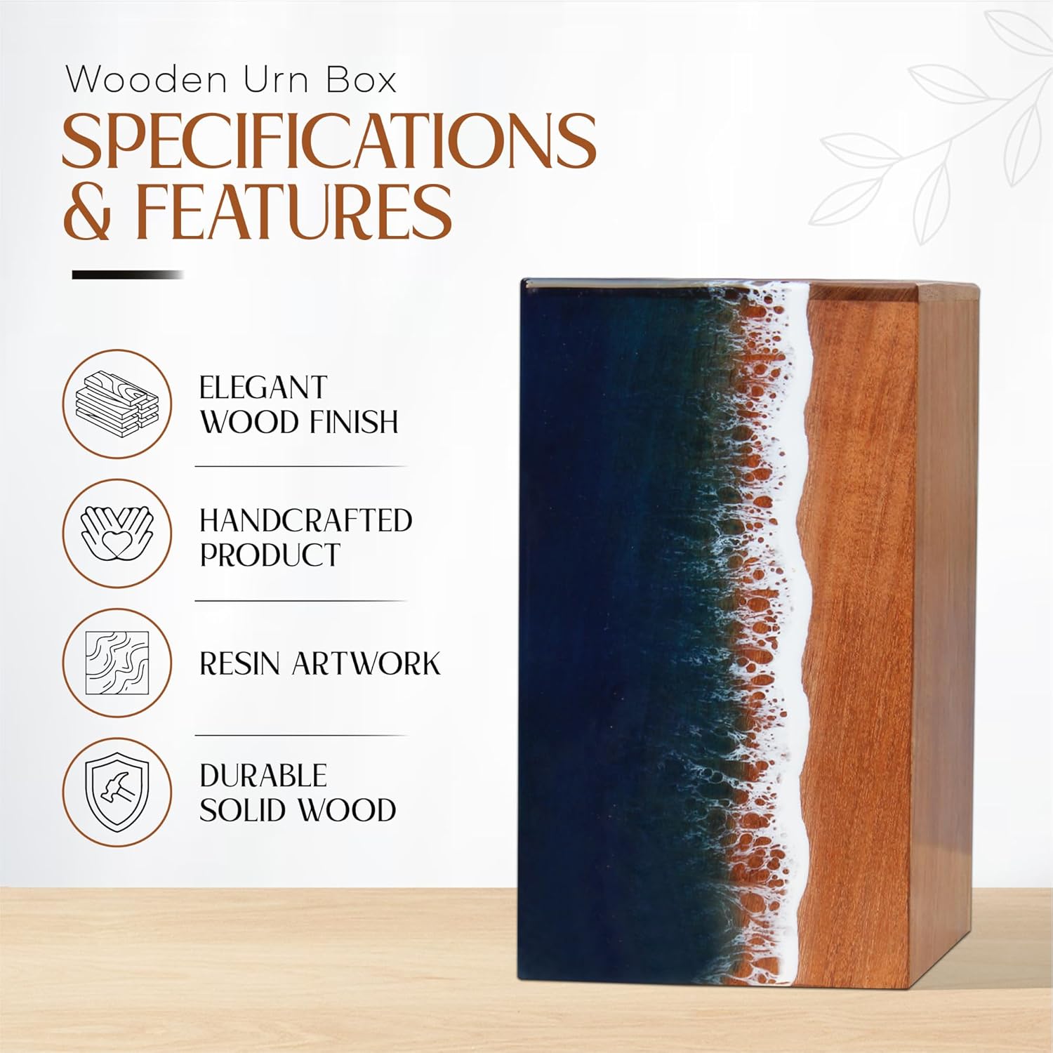 Ocean Wooden Resin Urn for Adult Male